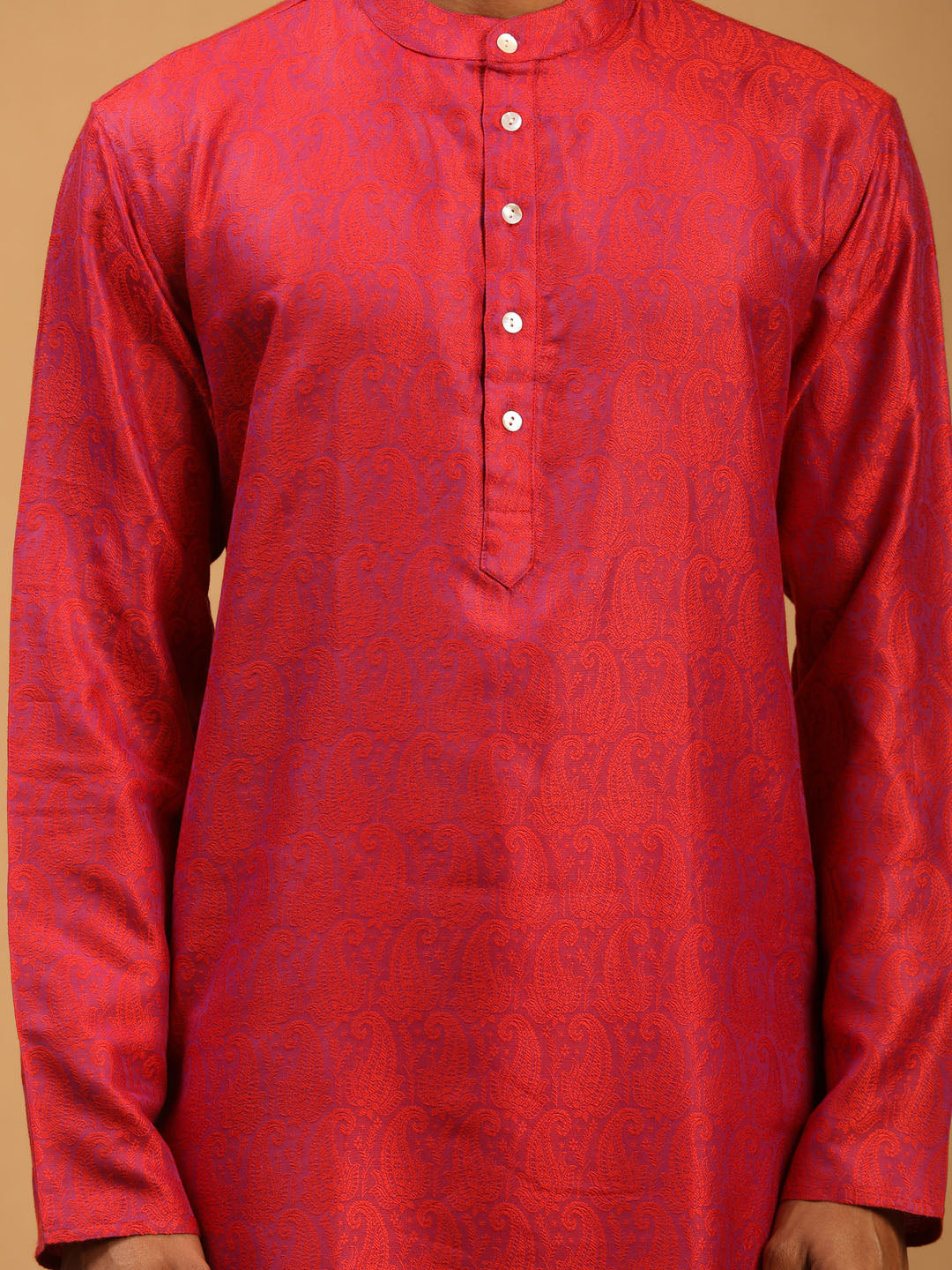 Vastramay Men's Red Silk Blend Kurta & Pyjama - Grab2buy