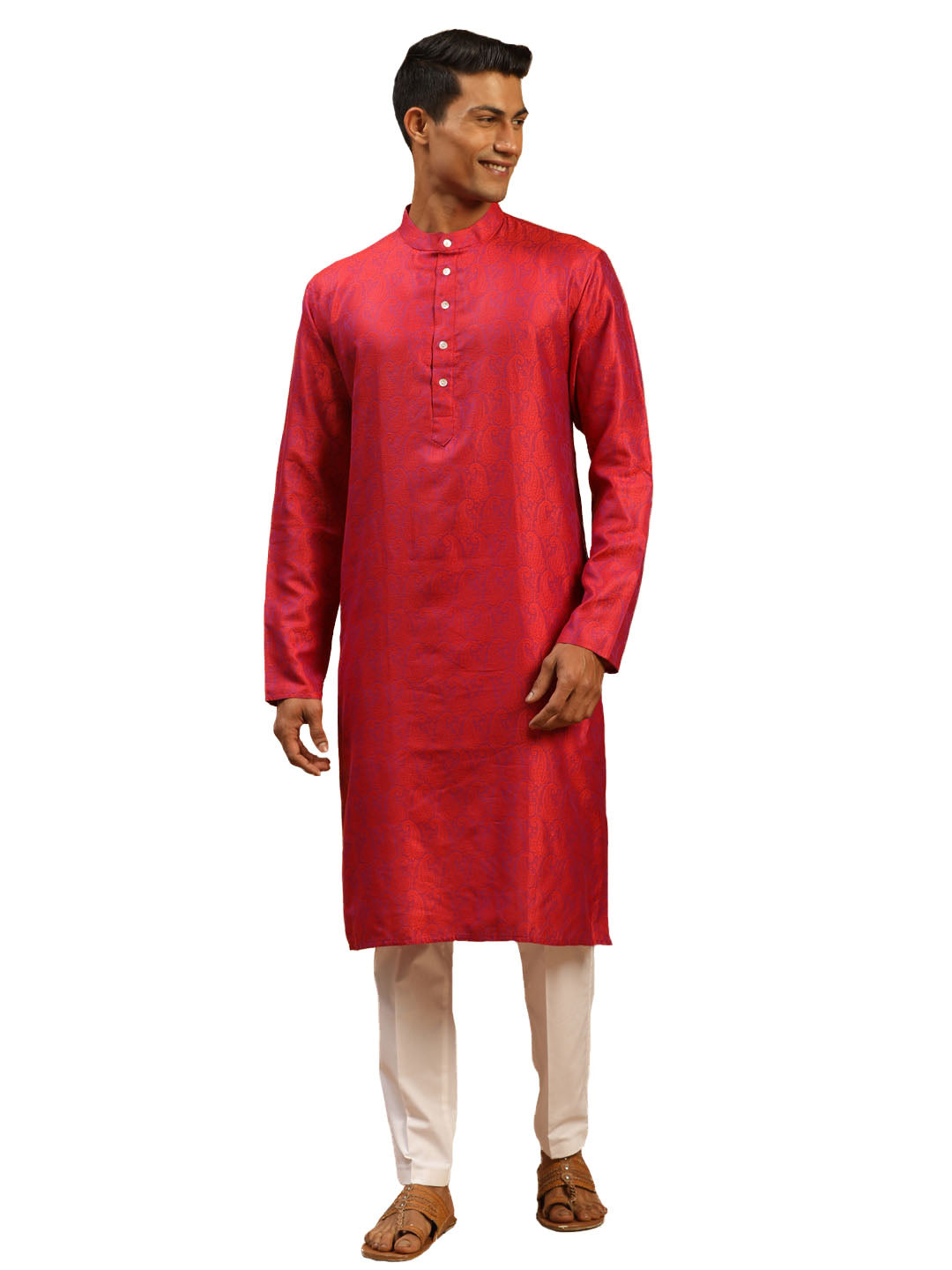 Vastramay Men's Red Silk Blend Kurta & Pyjama - Grab2buy