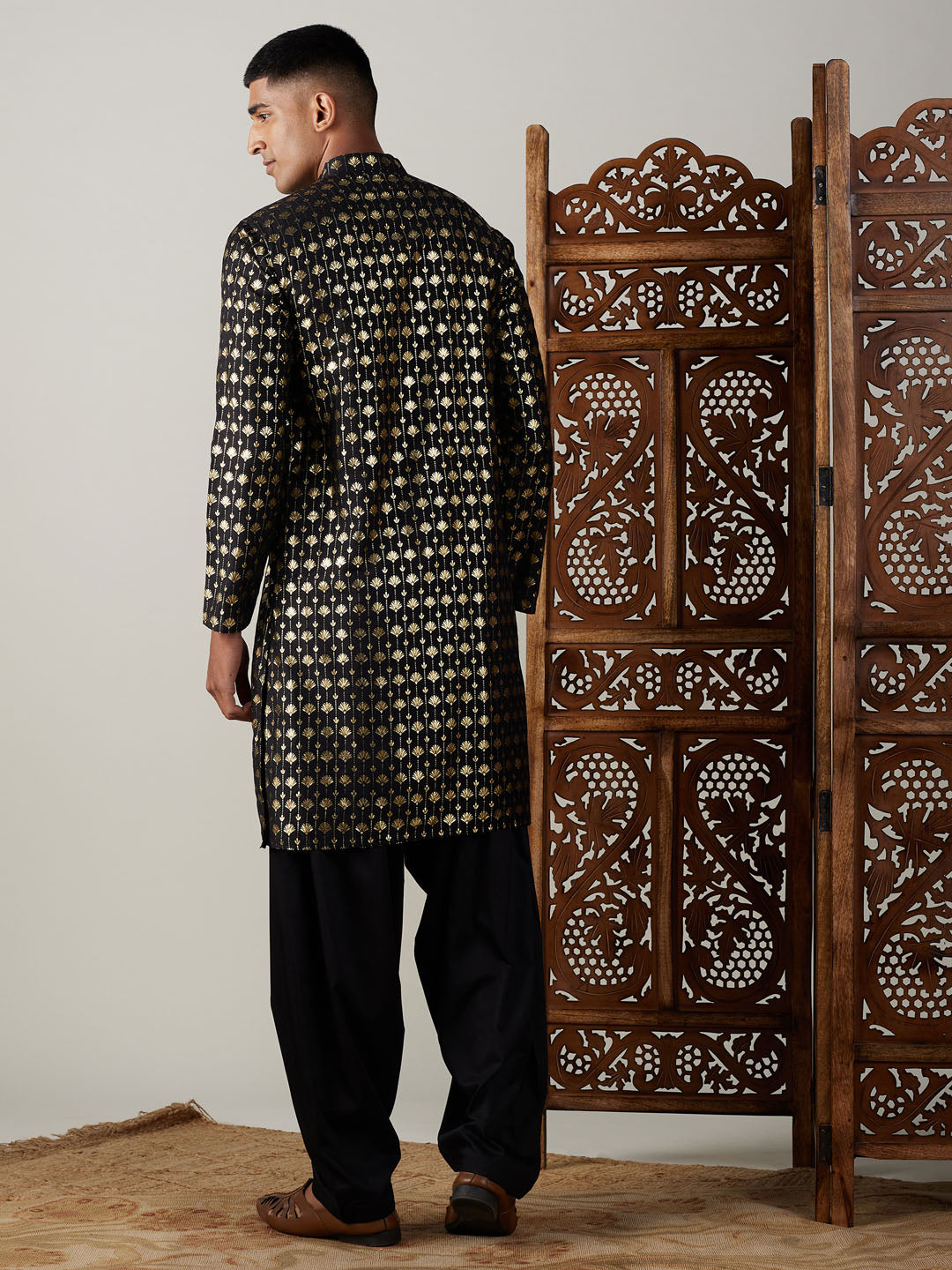 Vastramay Men's Black Viscose Kurta And Patiala Set - Grab2buy