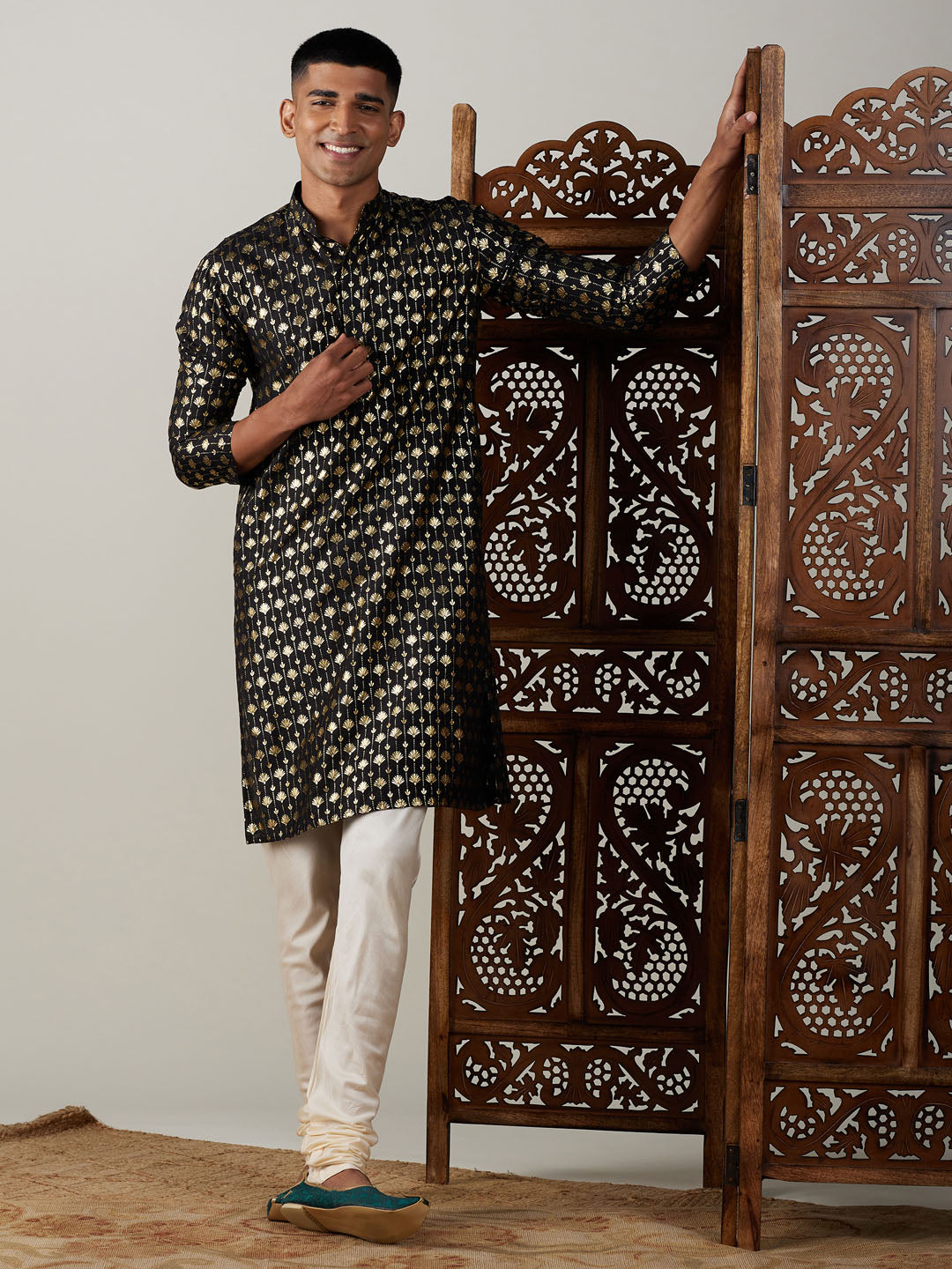 Vastramay Men's Black And Cream Viscose Kurta Pyjama Set - Grab2buy
