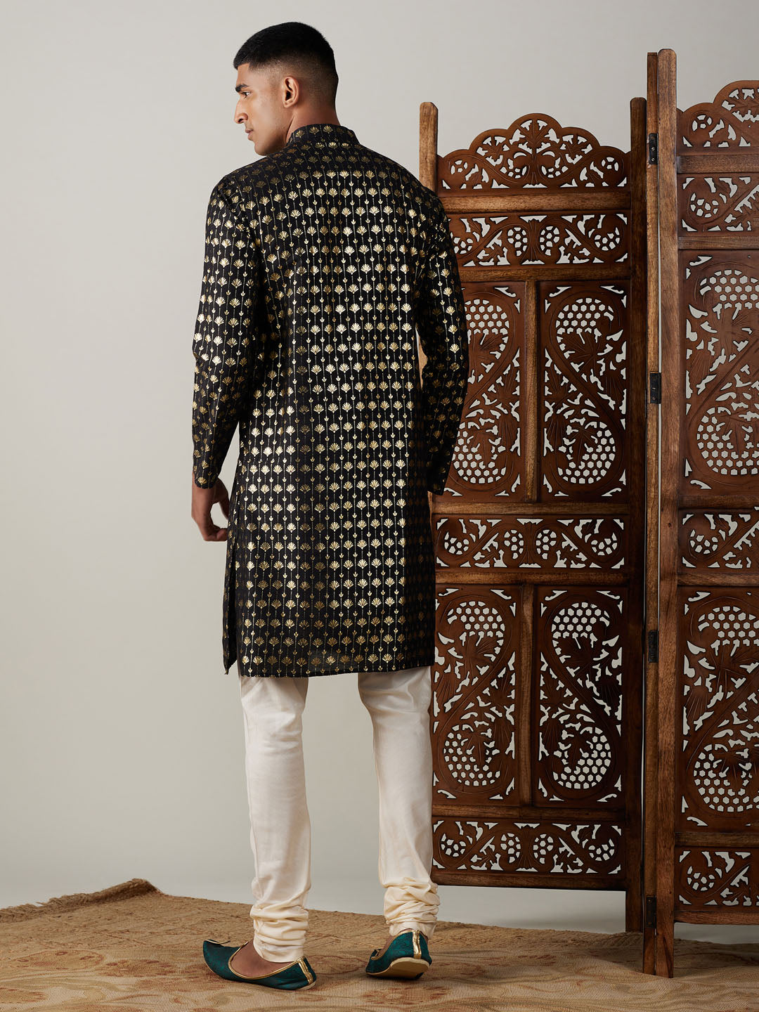 Vastramay Men's Black And Cream Viscose Kurta Pyjama Set - Grab2buy