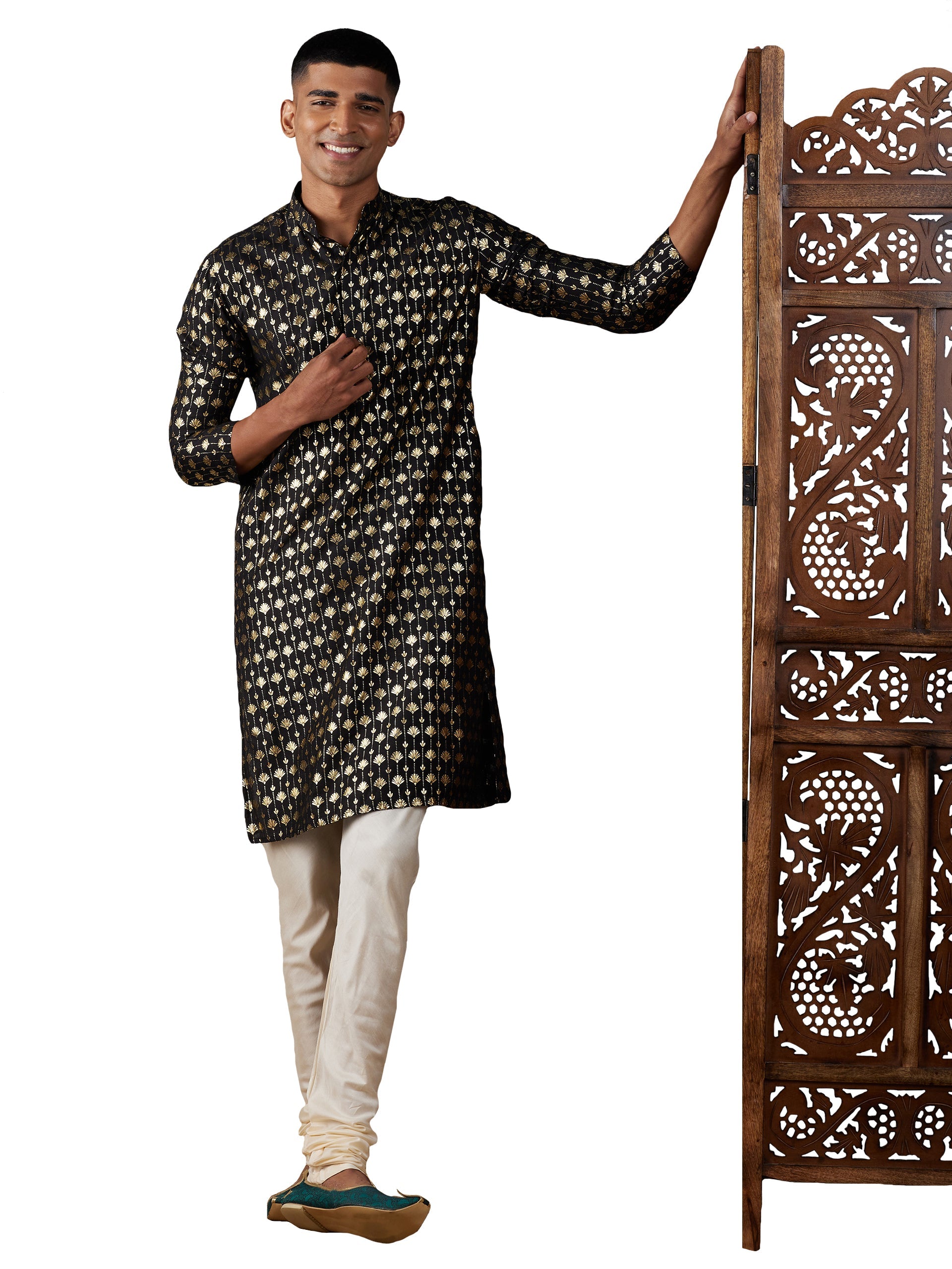 Vastramay Men's Black And Cream Viscose Kurta Pyjama Set - Grab2buy