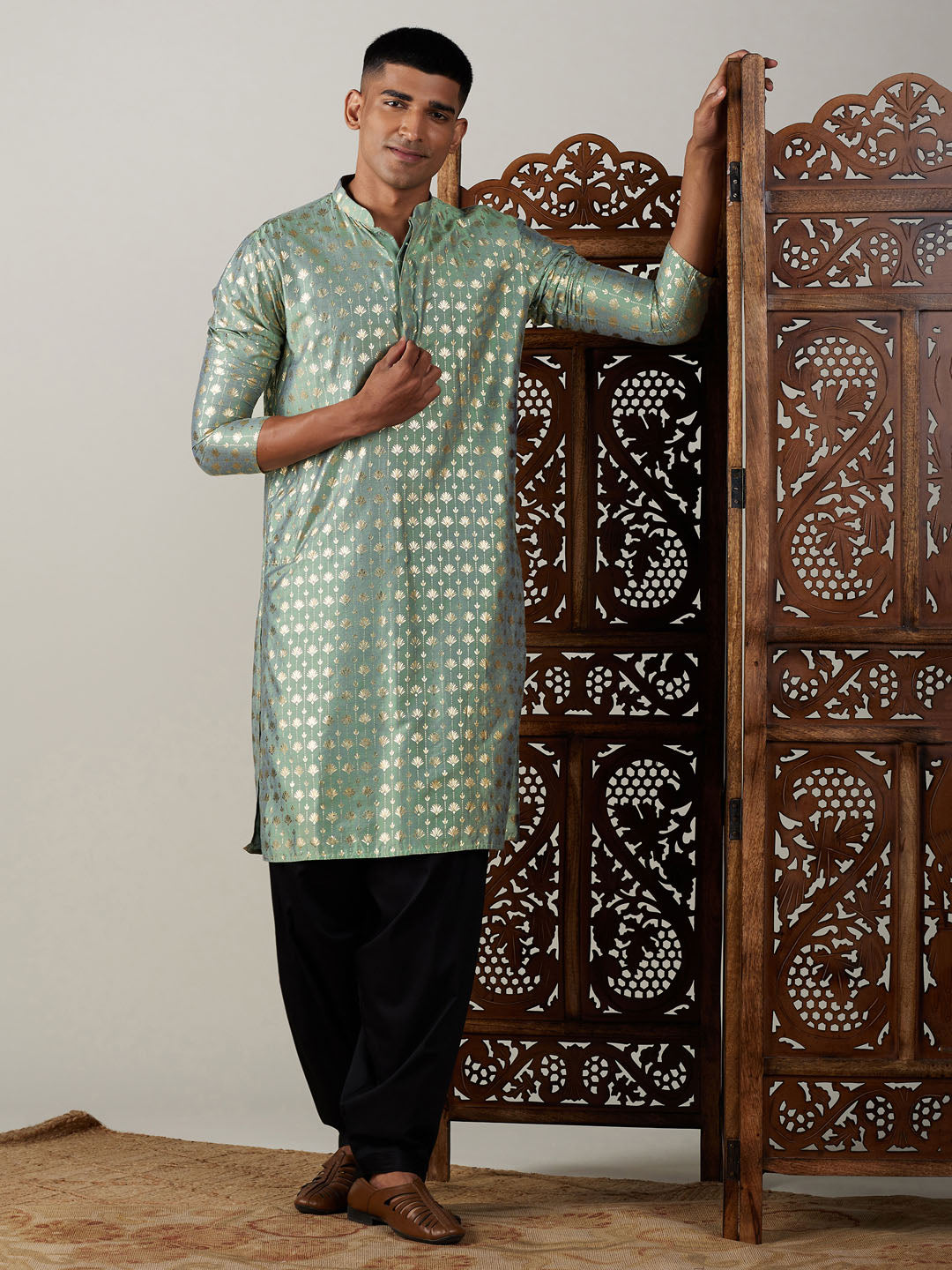 Vastramay Men's Green And Black Viscose Kurta And Patiala Set - Grab2buy