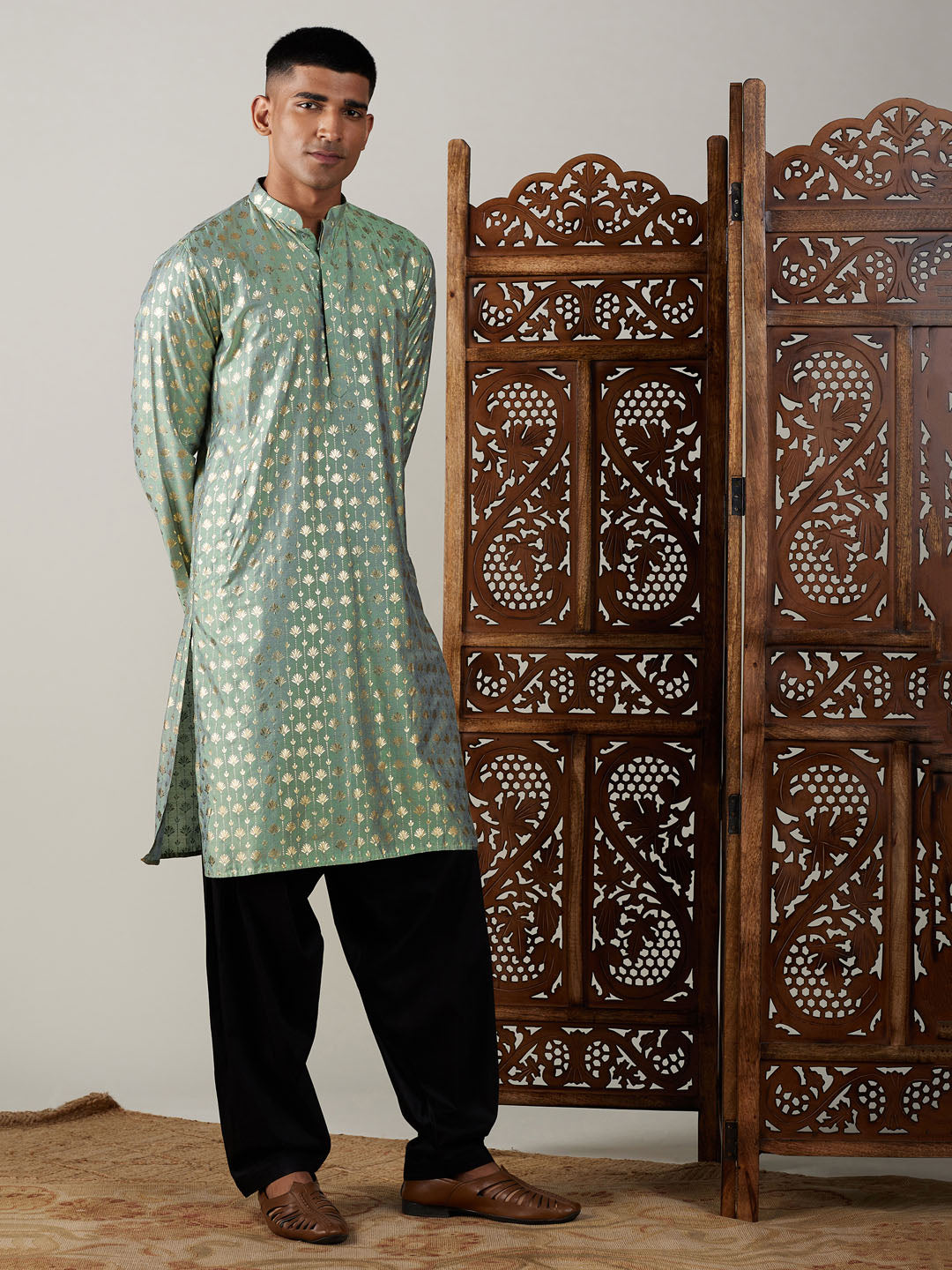 Vastramay Men's Green And Black Viscose Kurta And Patiala Set - Grab2buy