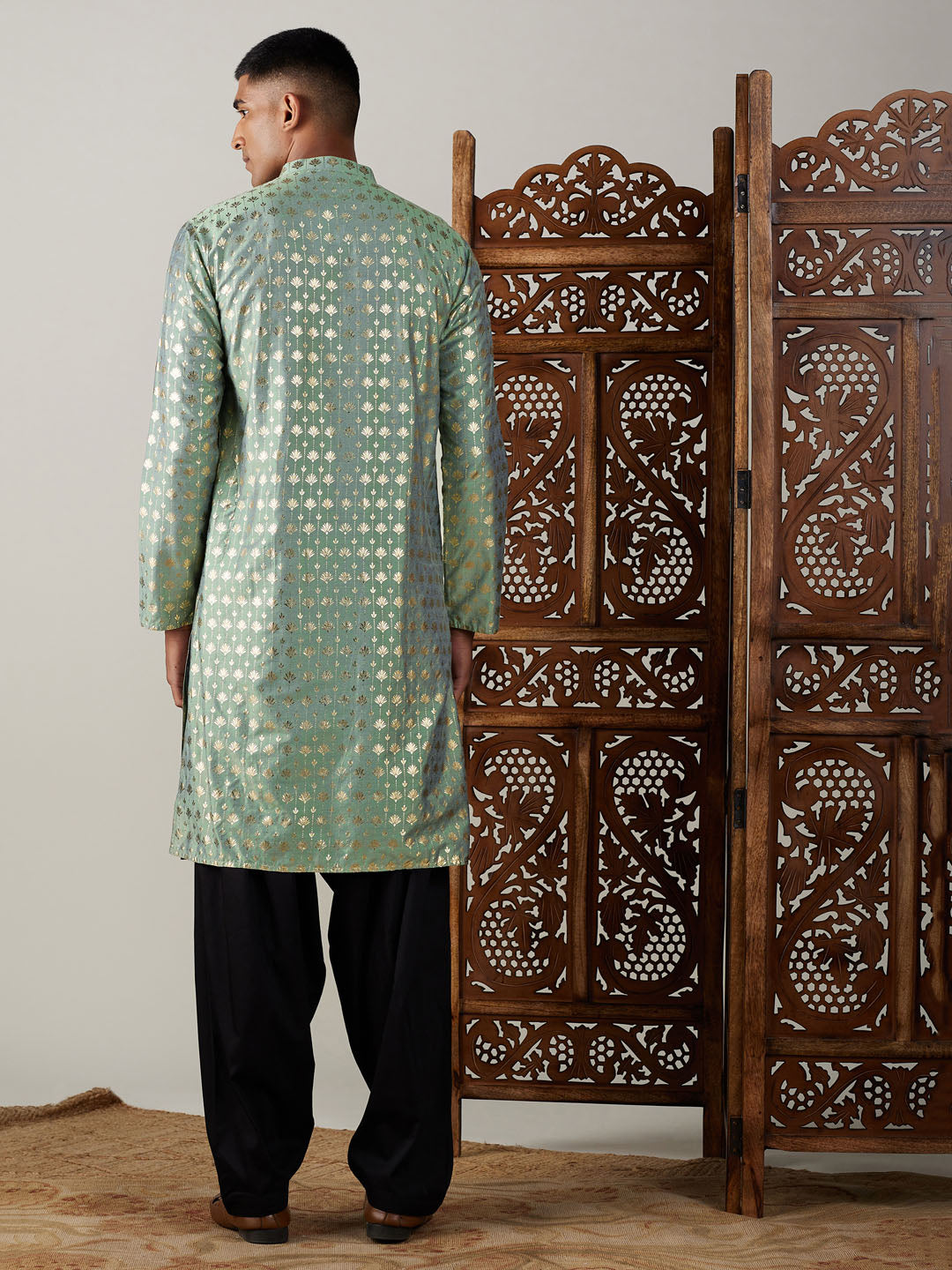 Vastramay Men's Green And Black Viscose Kurta And Patiala Set - Grab2buy