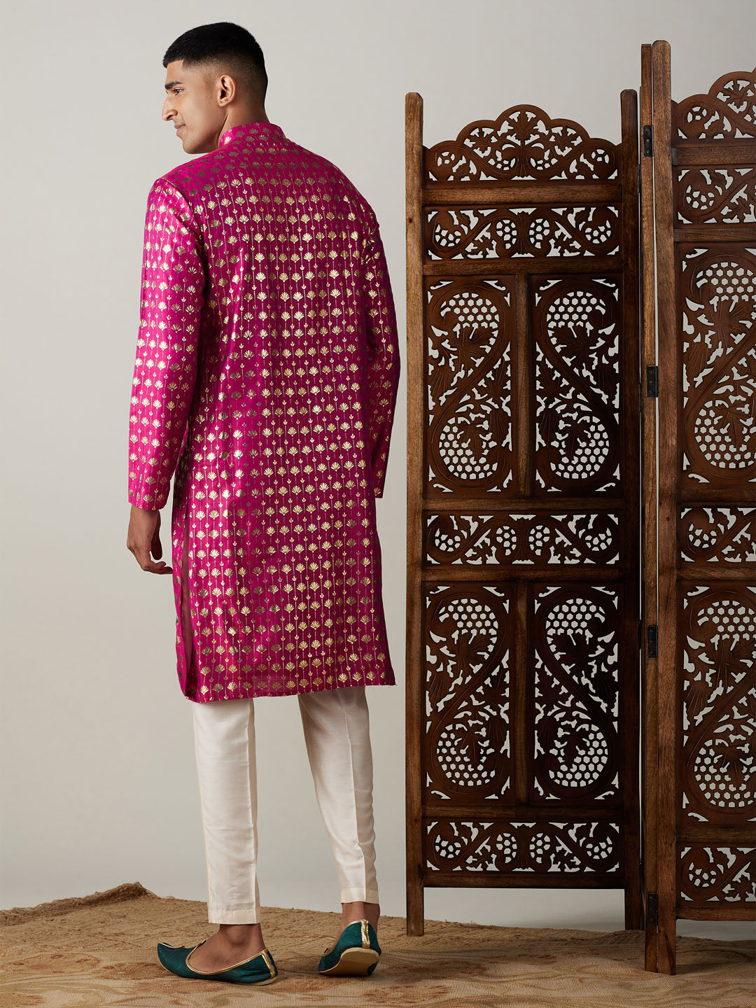 Vastramay Men's Pink And Cream Viscose Kurta Pyjama Set - Grab2buy