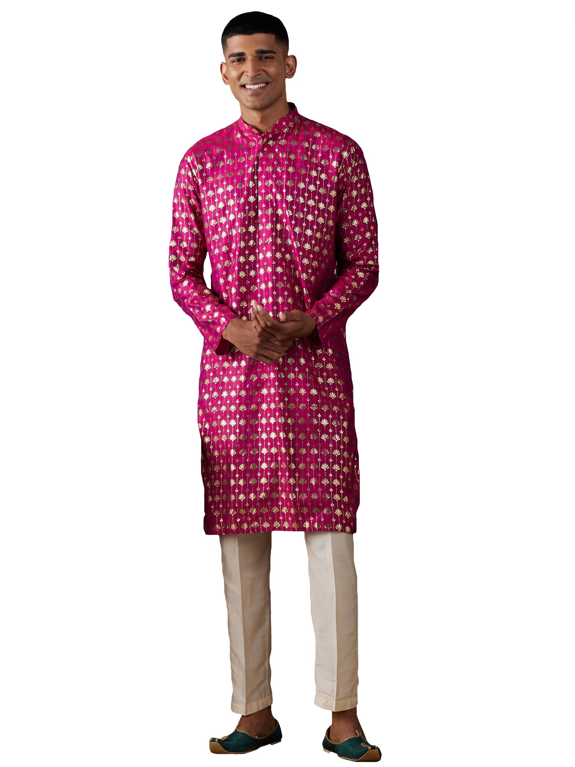 Vastramay Men's Pink And Cream Viscose Kurta Pyjama Set - Grab2buy