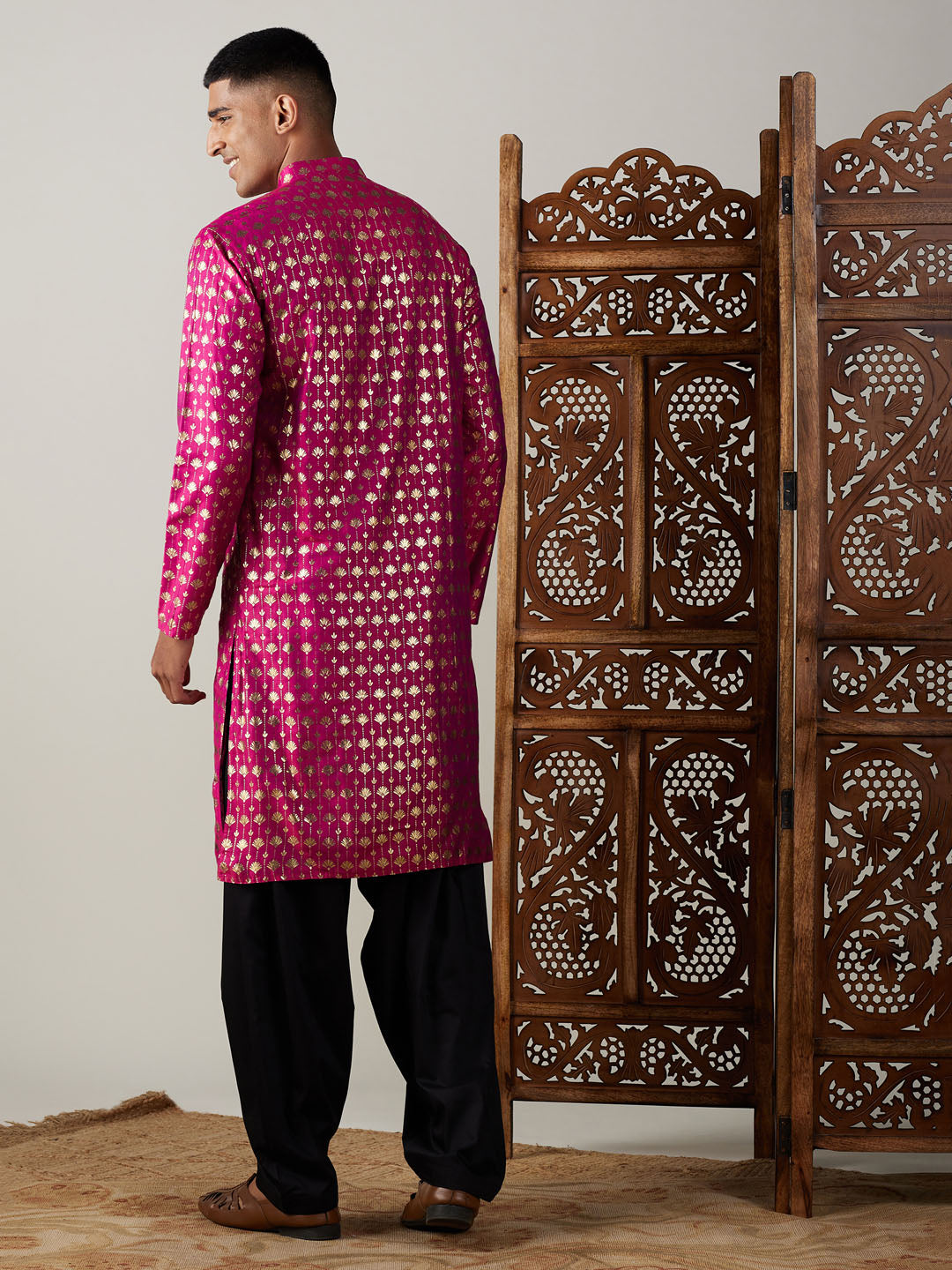 Vastramay Men's Pink And Black Viscose Kurta And Patiala Set - Grab2buy