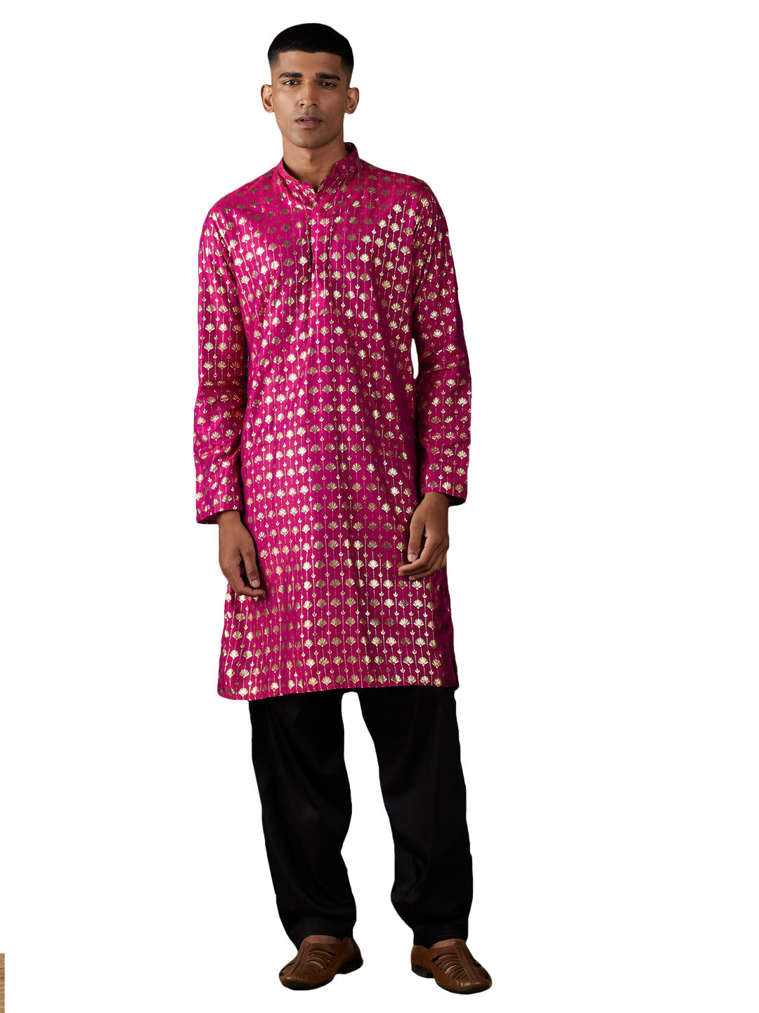 Vastramay Men's Pink And Black Viscose Kurta And Patiala Set - Grab2buy