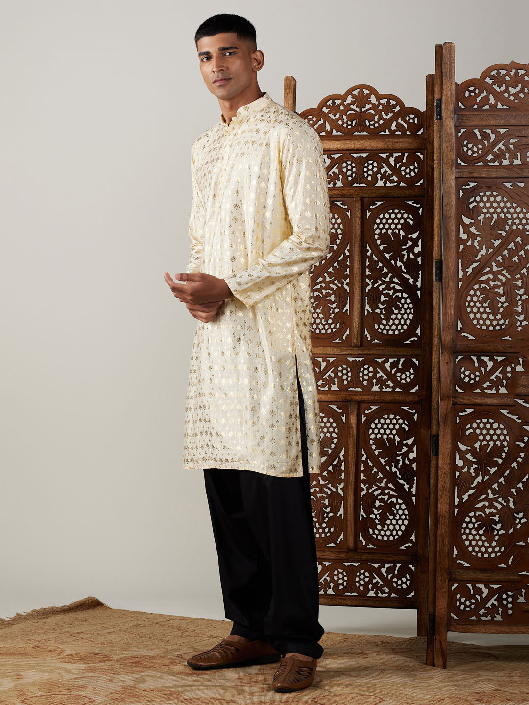 Vastramay Men's Golden And Black Viscose Kurta And Patiala Set - Grab2buy