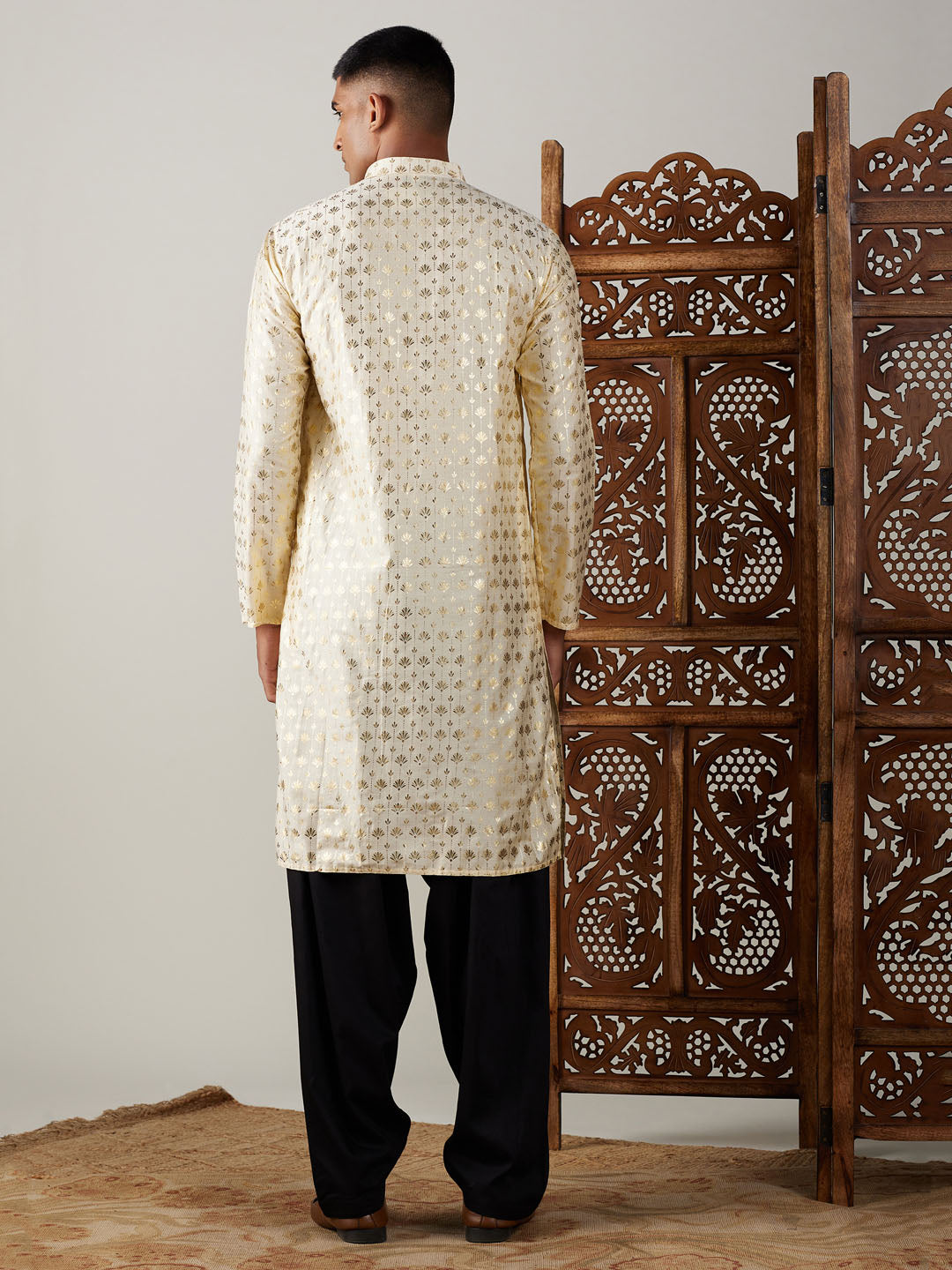 Vastramay Men's Golden And Black Viscose Kurta And Patiala Set - Grab2buy