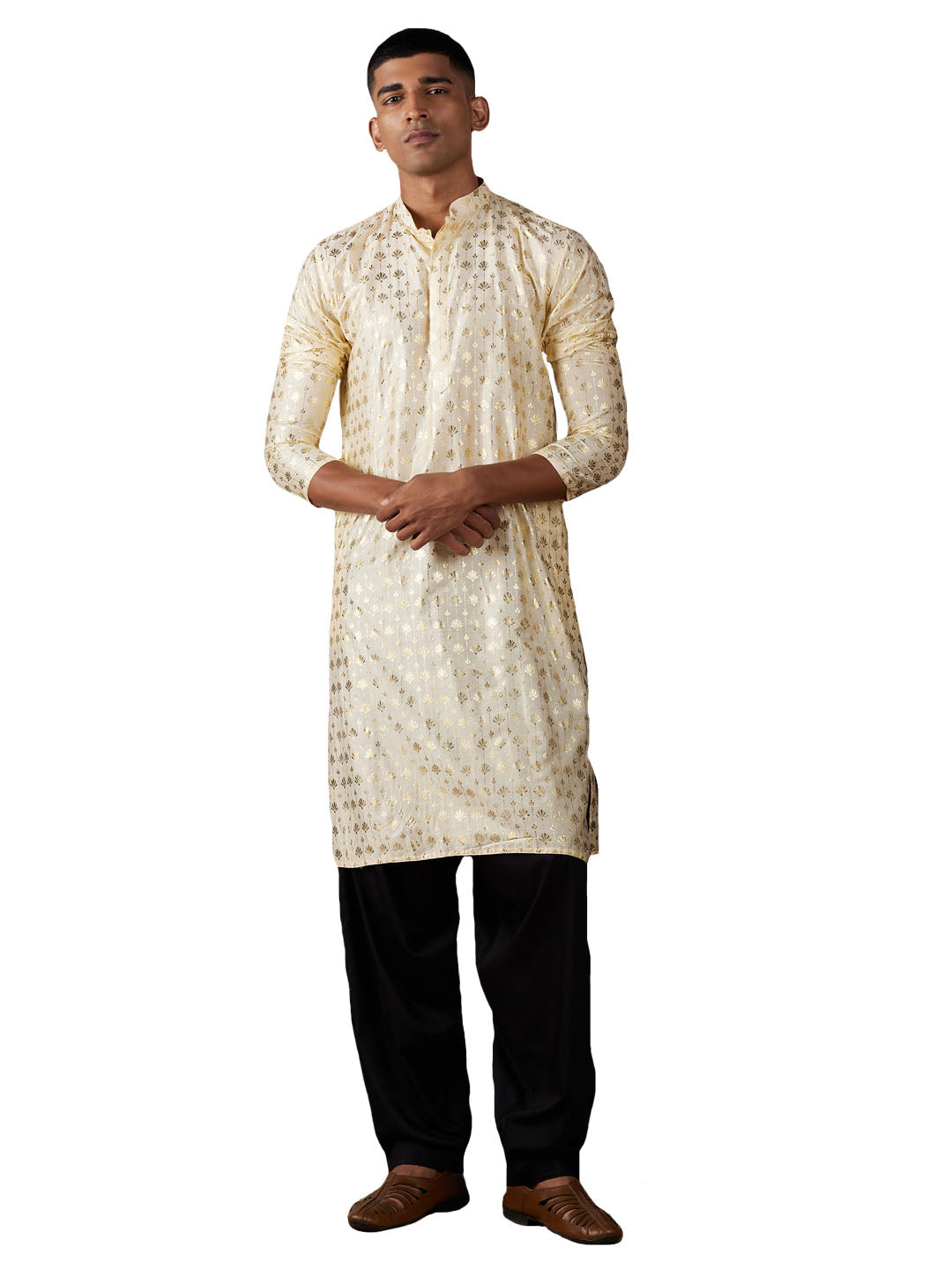 Vastramay Men's Golden And Black Viscose Kurta And Patiala Set - Grab2buy