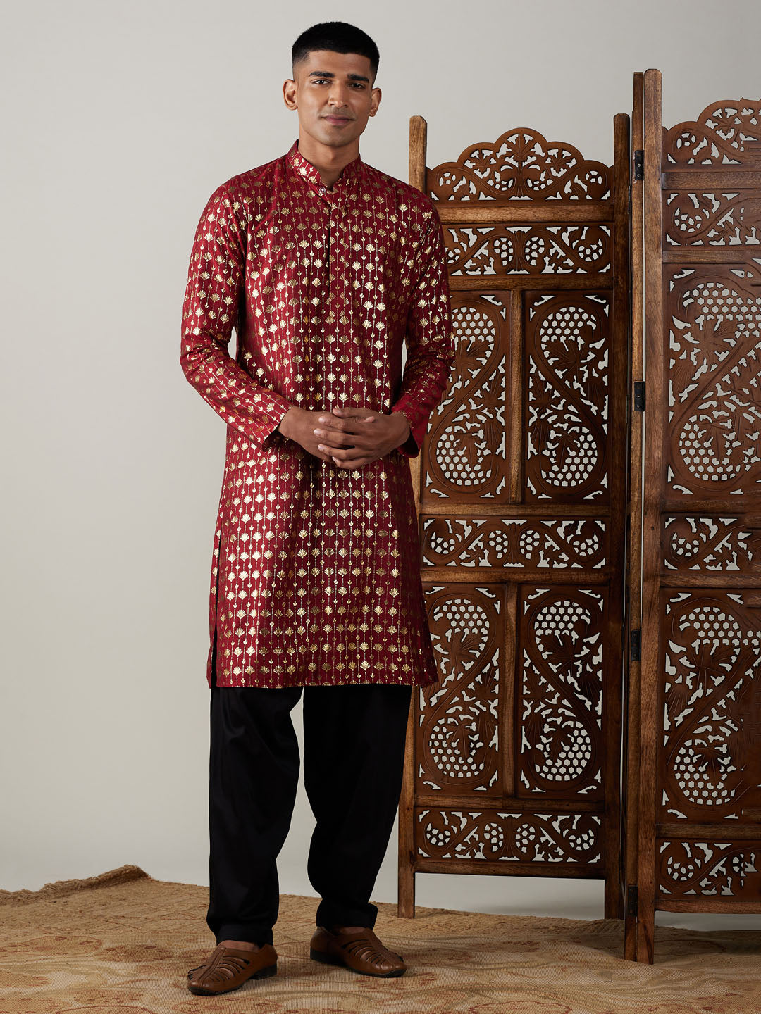 Vastramay Men's Maroon And Black Viscose Kurta And Patiala Set - Grab2buy