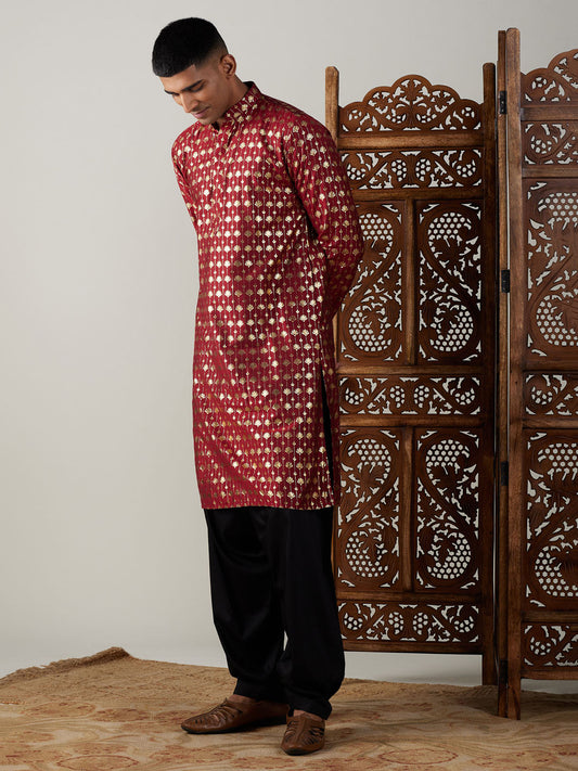 Vastramay Men's Maroon And Black Viscose Kurta And Patiala Set - Grab2buy