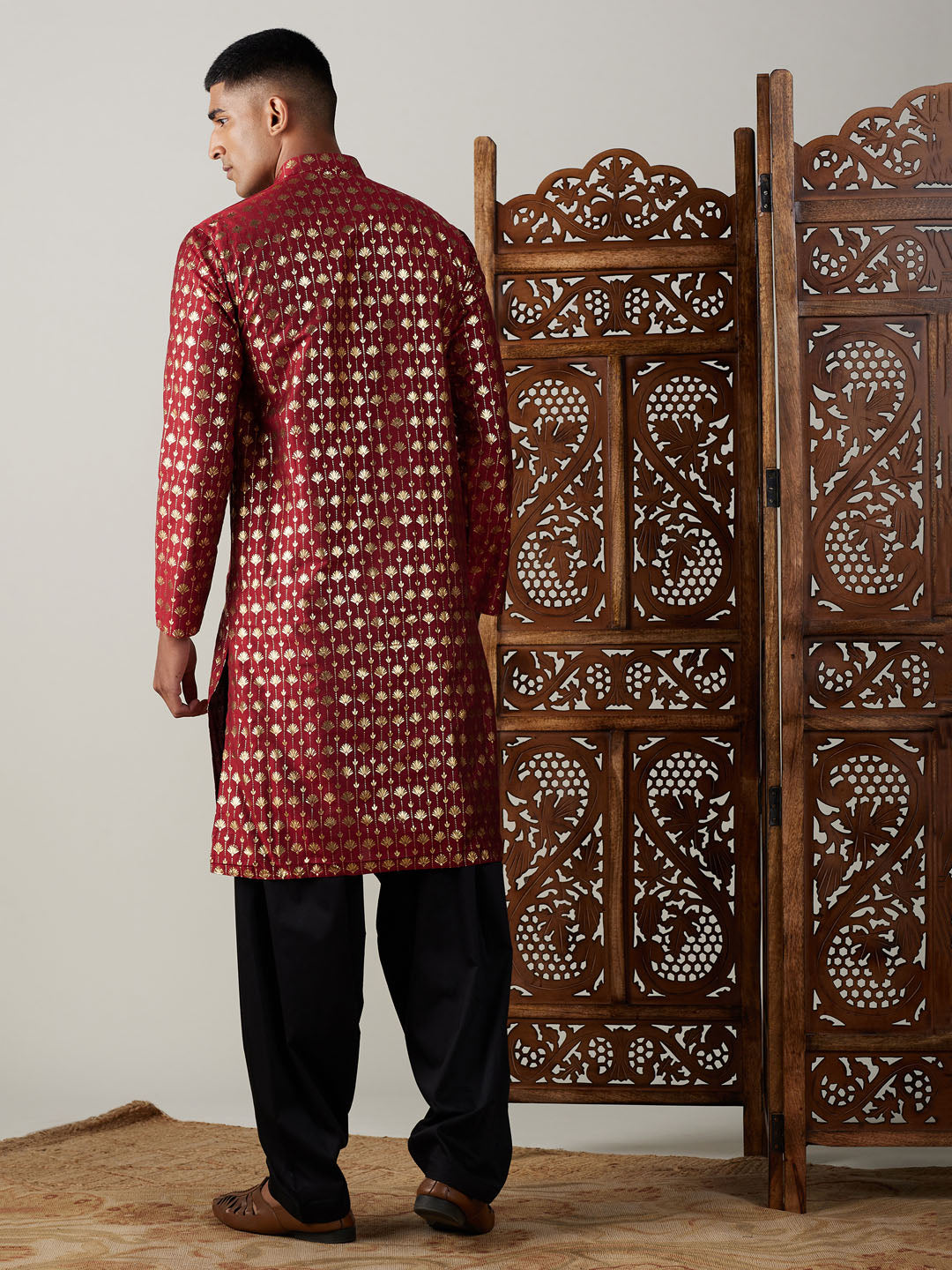 Vastramay Men's Maroon And Black Viscose Kurta And Patiala Set - Grab2buy