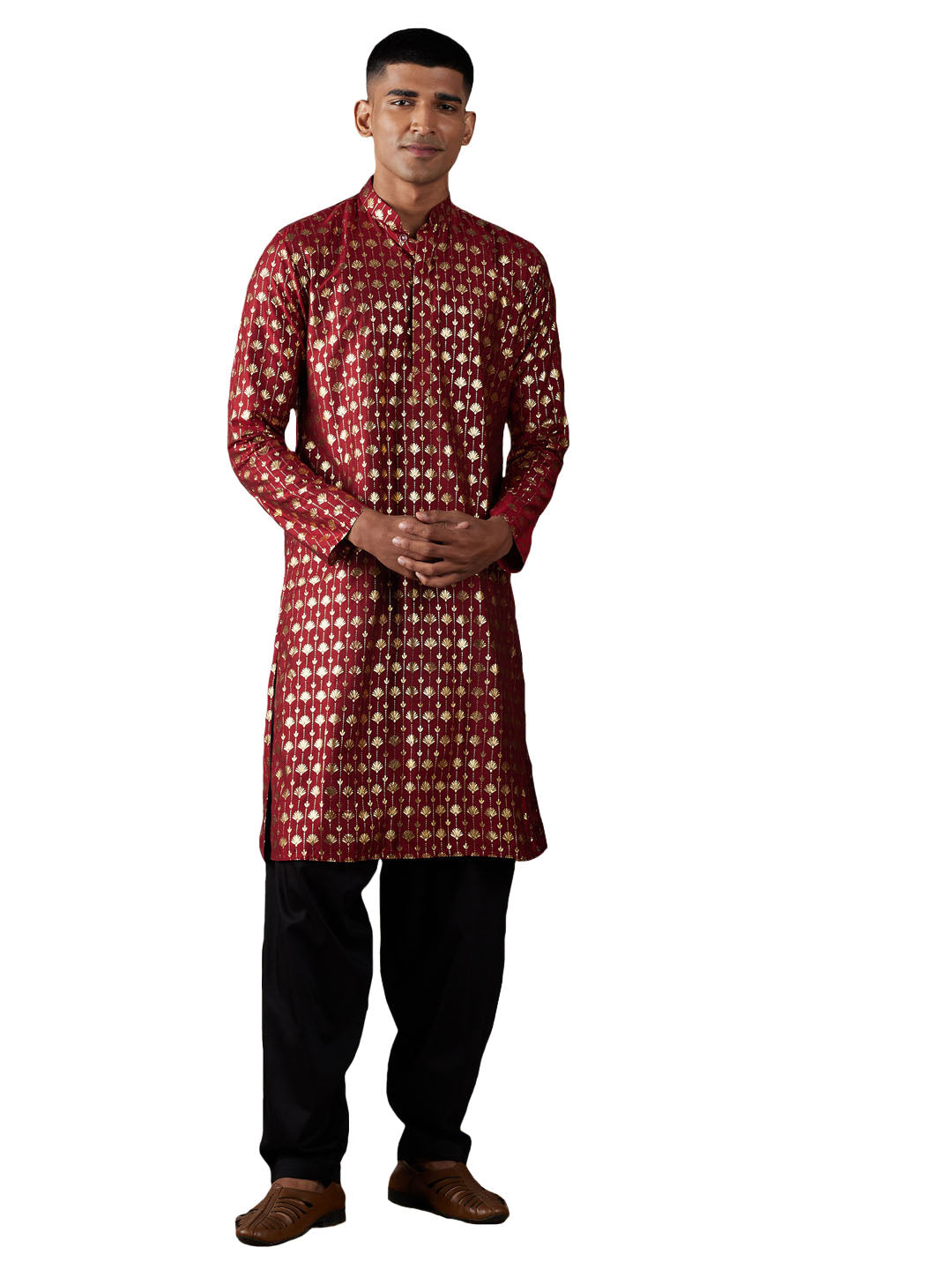 Vastramay Men's Maroon And Black Viscose Kurta And Patiala Set - Grab2buy