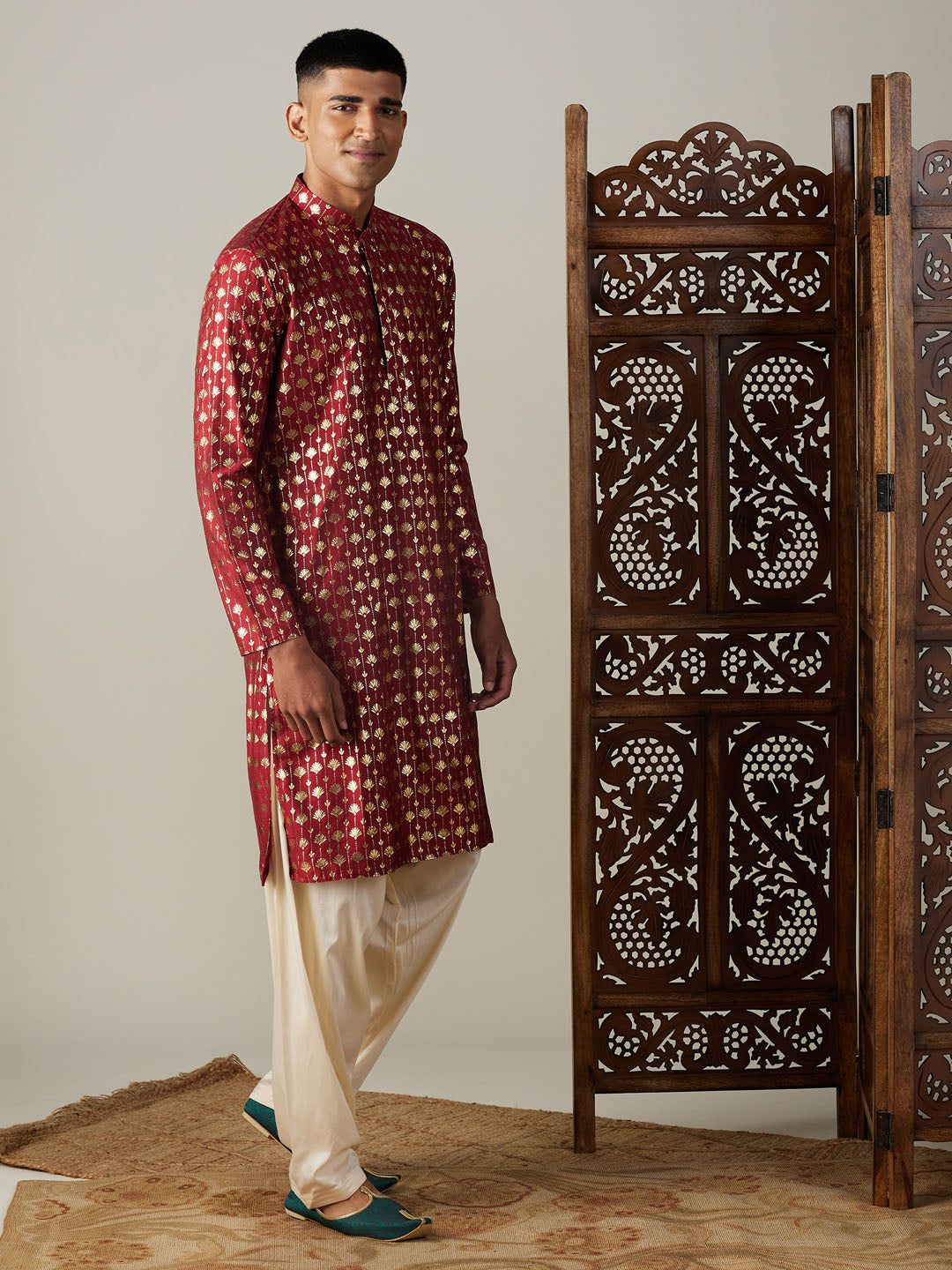 Vastramay Men's Maroon And Cream Viscose Kurta And Patiala Set - Grab2buy