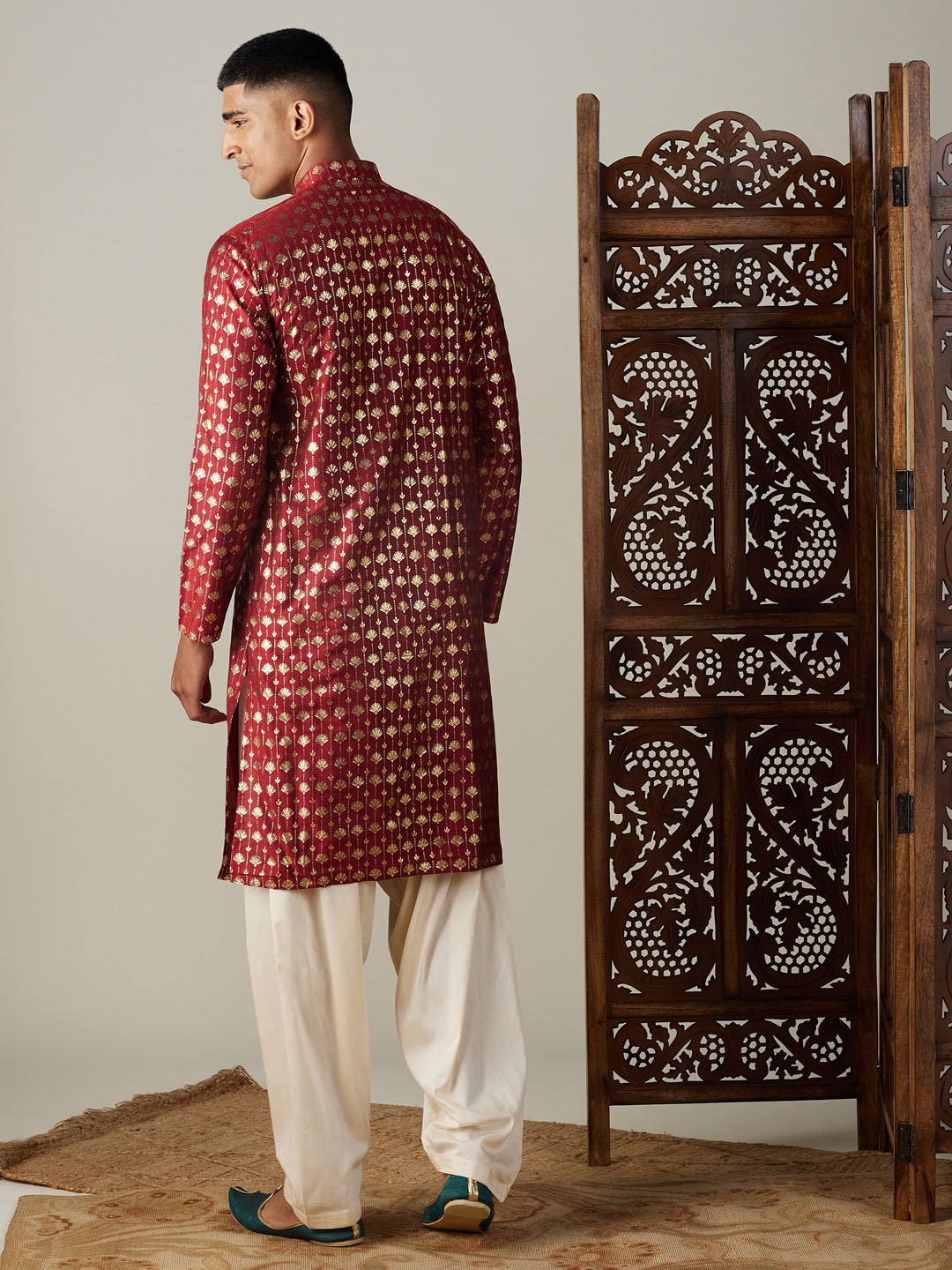 Vastramay Men's Maroon And Cream Viscose Kurta And Patiala Set - Grab2buy