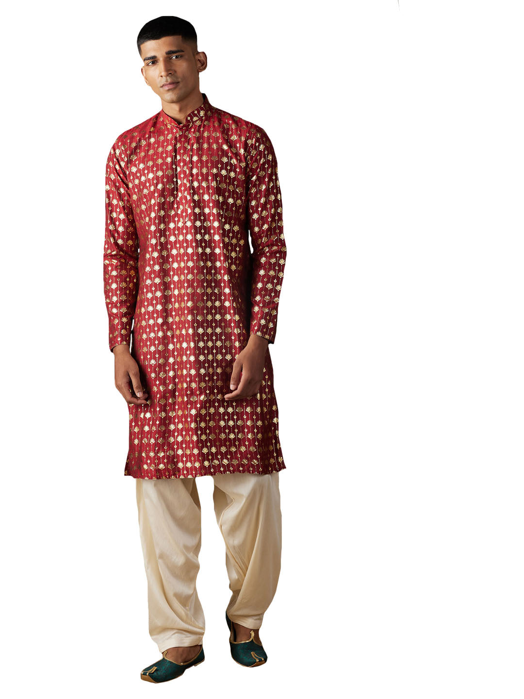Vastramay Men's Maroon And Cream Viscose Kurta And Patiala Set - Grab2buy