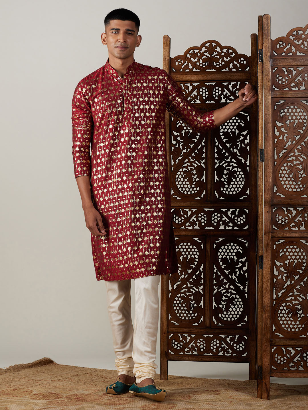 Vastramay Men's Maroon And Cream Viscose Kurta Pyjama Set - Grab2buy