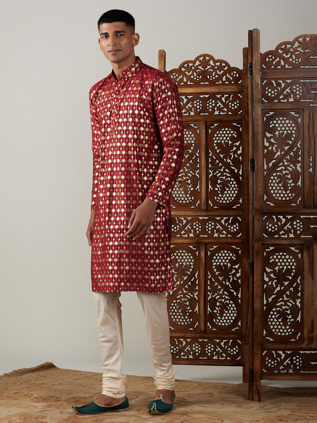Vastramay Men's Maroon And Cream Viscose Kurta Pyjama Set - Grab2buy