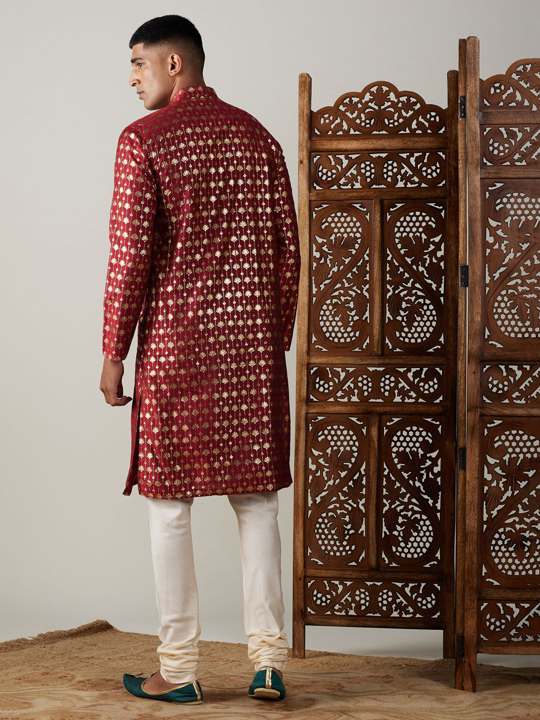 Vastramay Men's Maroon And Cream Viscose Kurta Pyjama Set - Grab2buy
