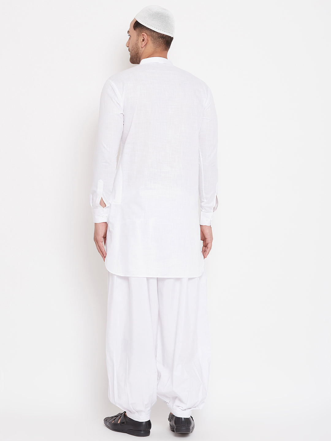 VM by Vastramay Men's White Cotton Linen Pathani Kurta Set - Grab2buy