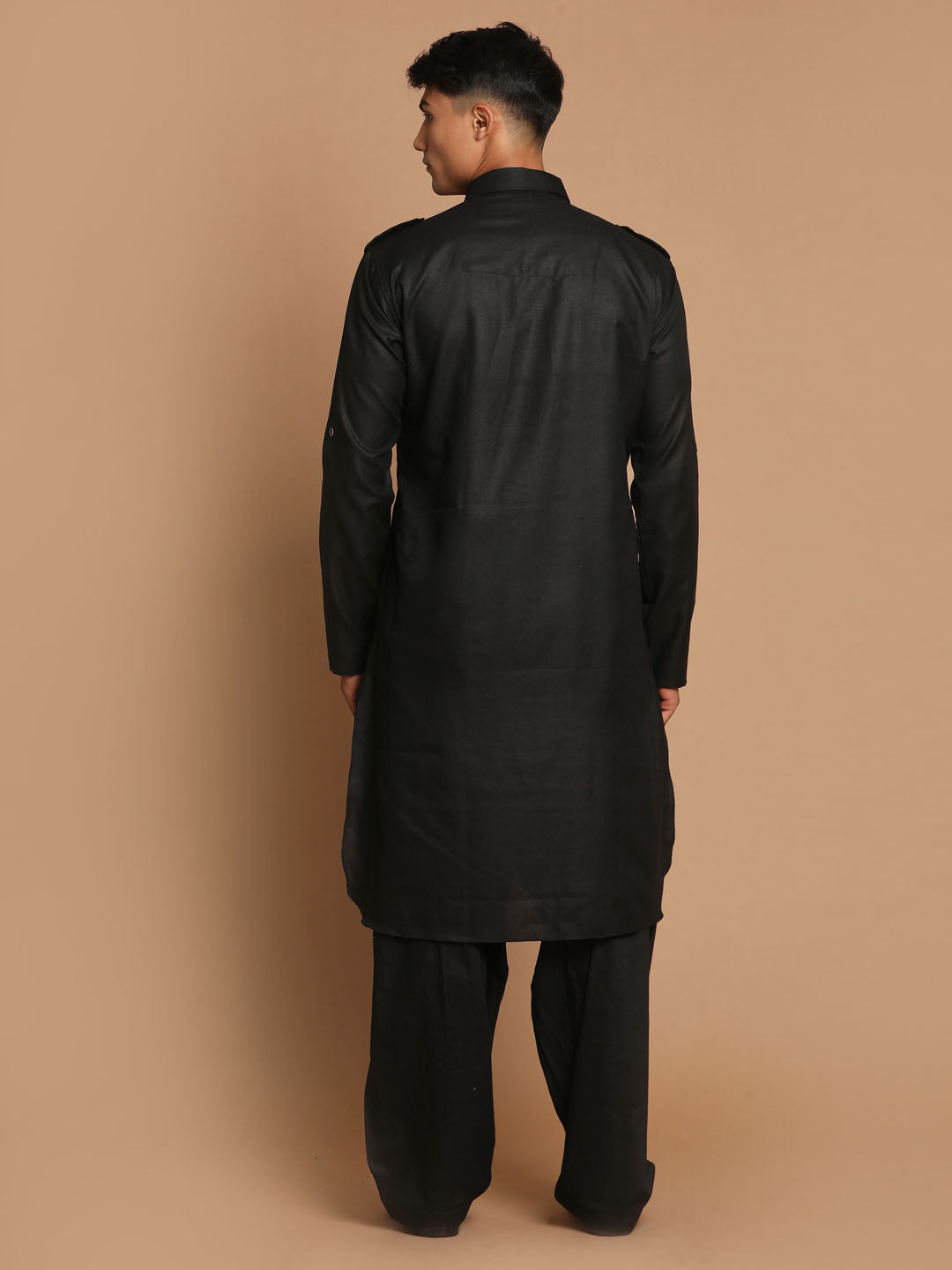 VM by Vastramay Men's Black Cotton Blend Pathani Kurta Set - Grab2buy