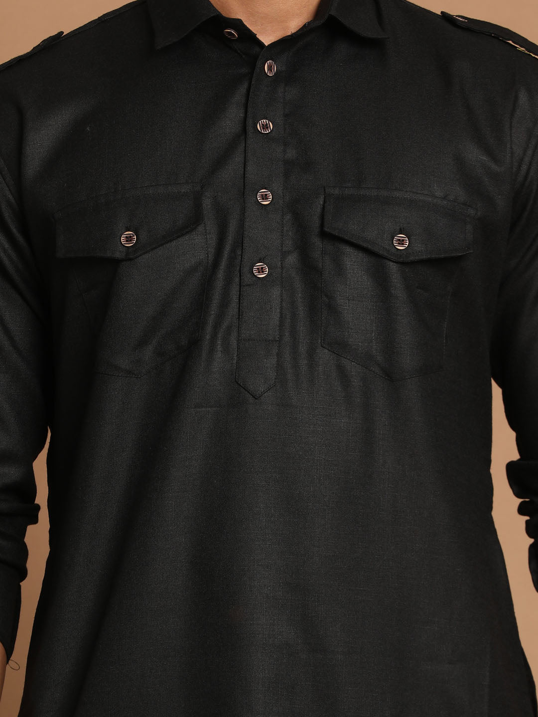 VM by Vastramay Men's Black Cotton Blend Pathani Kurta Set - Grab2buy