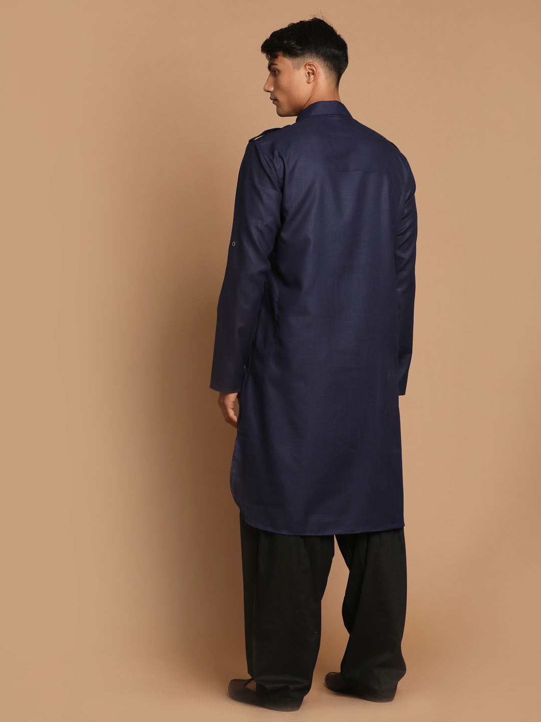 VM by Vastramay Men's Blue And Black Cotton Blend Pathani Kurta Set - Grab2buy