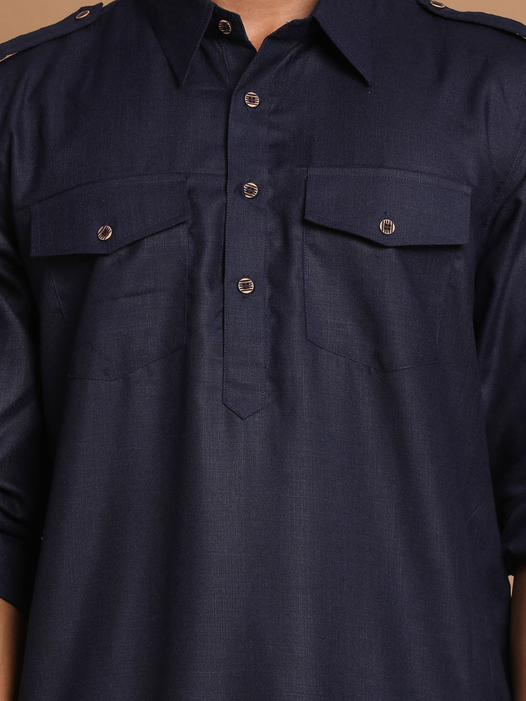 VM by Vastramay Men's Blue And Black Cotton Blend Pathani Kurta Set - Grab2buy