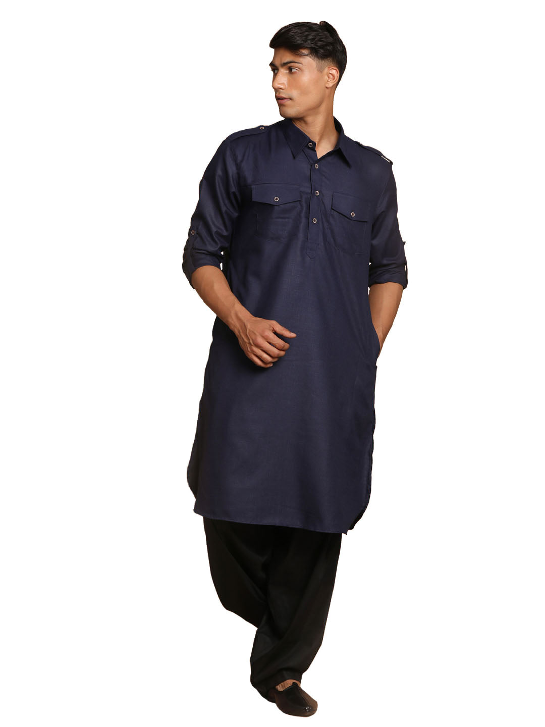 VM by Vastramay Men's Blue And Black Cotton Blend Pathani Kurta Set - Grab2buy