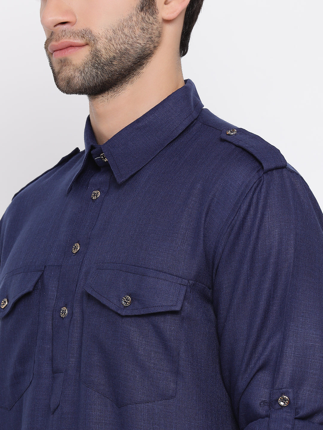 VM by Vastramay Men's Blue Cotton Blend Pathani Kurta Set - Grab2buy