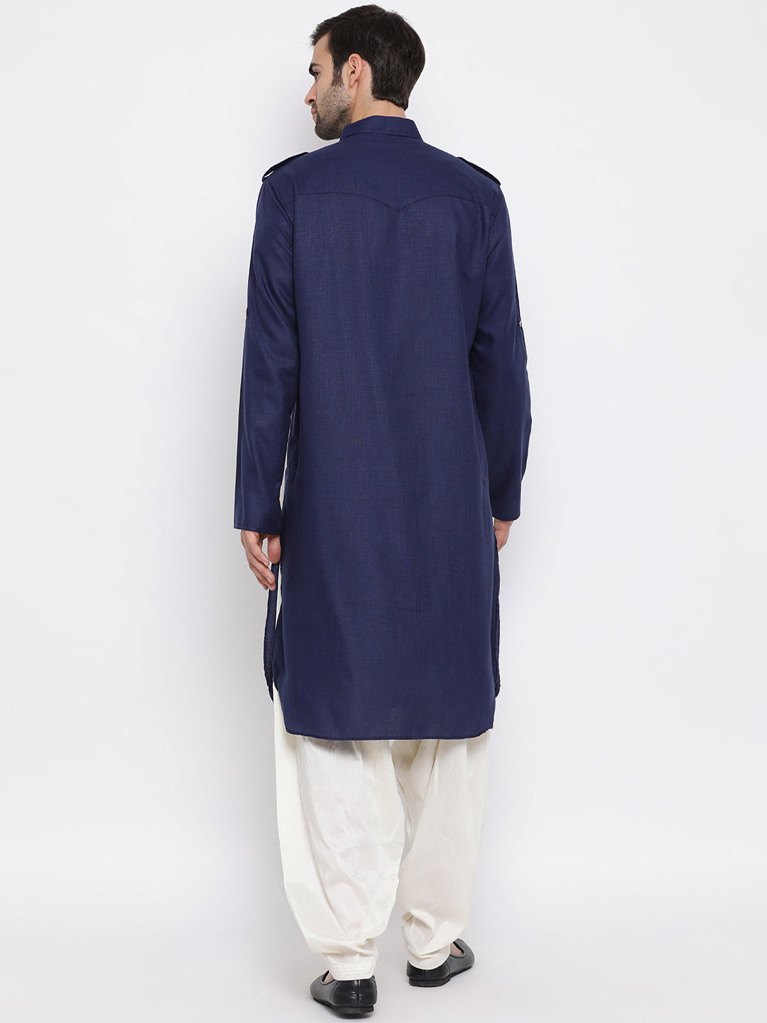 VM by Vastramay Men's Blue Cotton Blend Pathani Kurta Set - Grab2buy