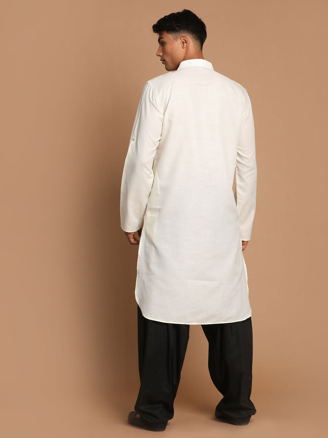 VM by Vastramay Men's Cream And Black Cotton Blend Pathani Kurta Set - Grab2buy