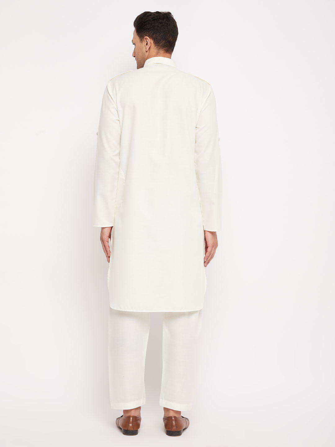 VM by Vastramay Men's Cream Cotton Blend Pathani Kurta Set - Grab2buy