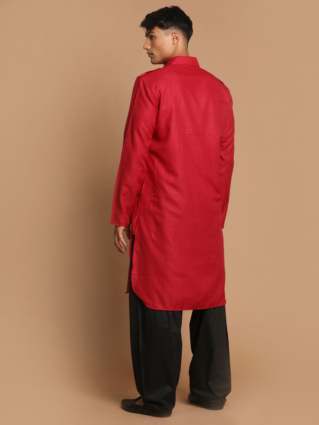 VM by Vastramay Men's Maroon And Black Cotton Blend Pathani Kurta Set - Grab2buy