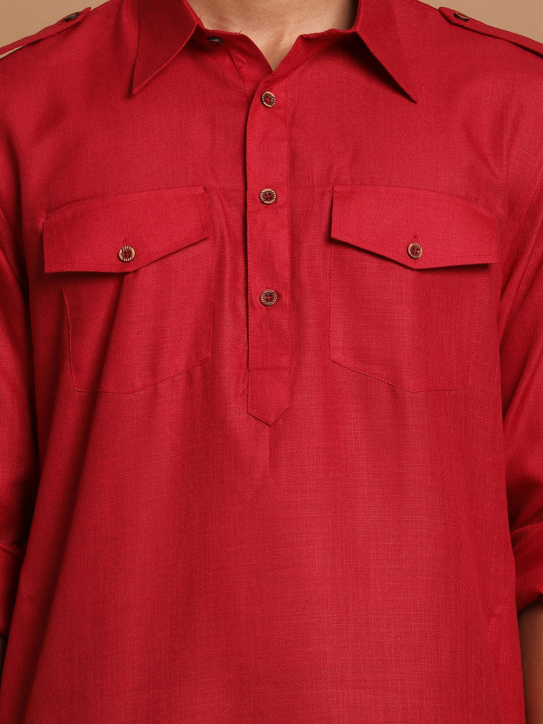 VM by Vastramay Men's Maroon And Black Cotton Blend Pathani Kurta Set - Grab2buy