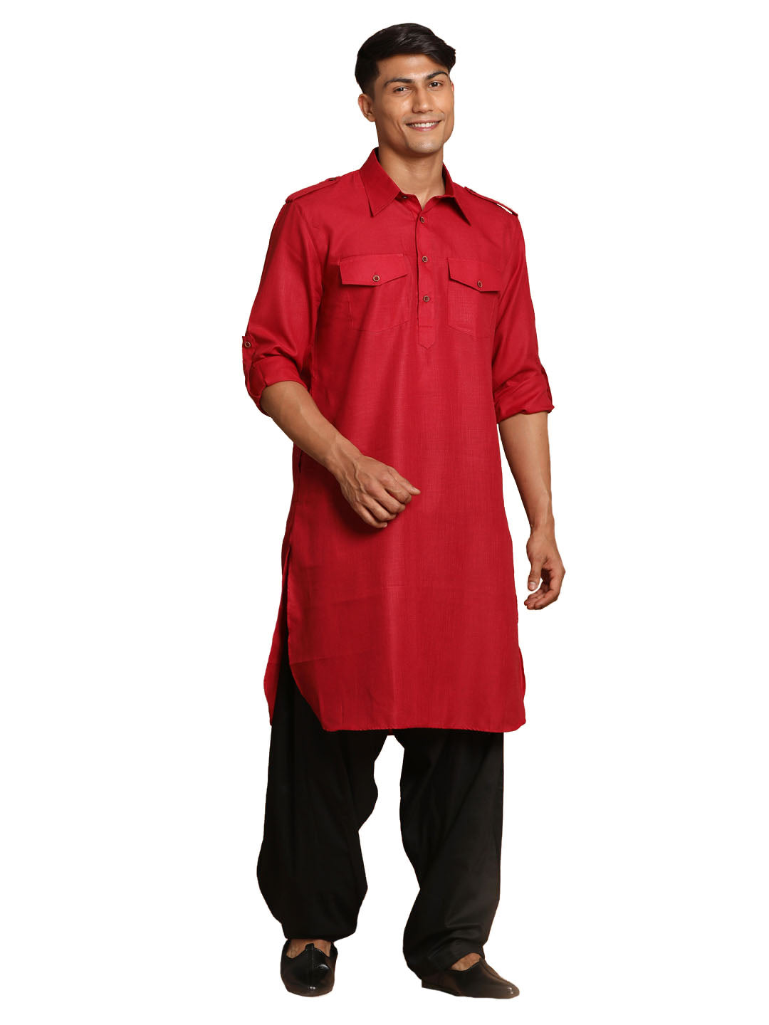 VM by Vastramay Men's Maroon And Black Cotton Blend Pathani Kurta Set - Grab2buy