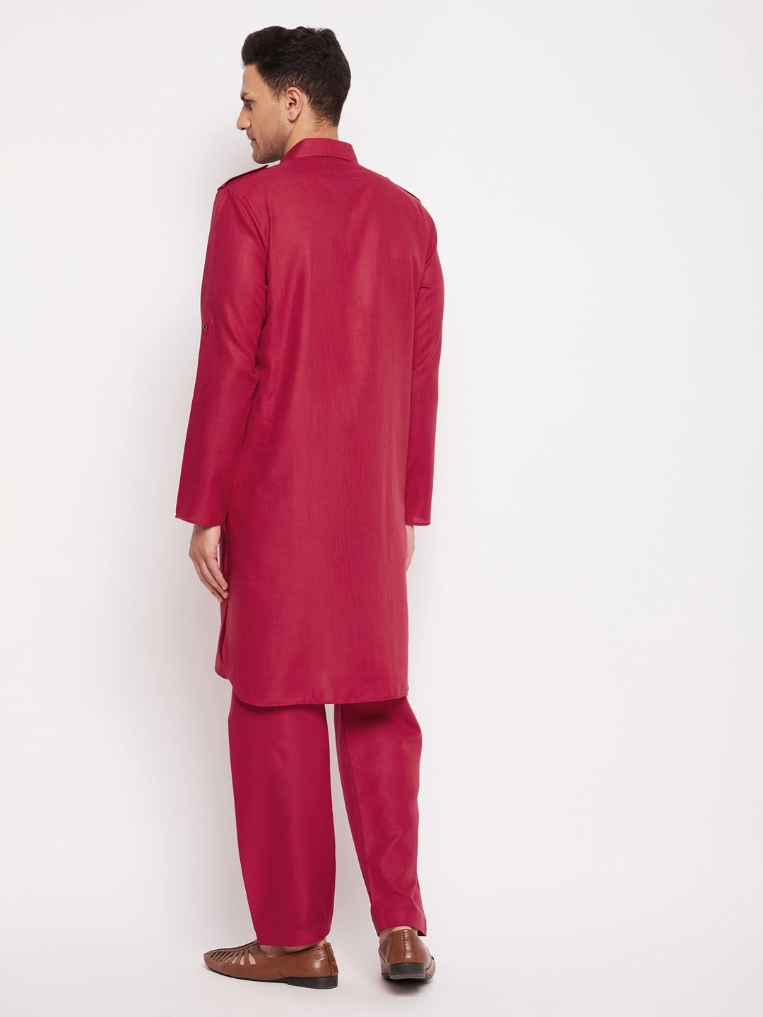 VM by Vastramay Men's Maroon Cotton Blend Pathani Kurta Set - Grab2buy