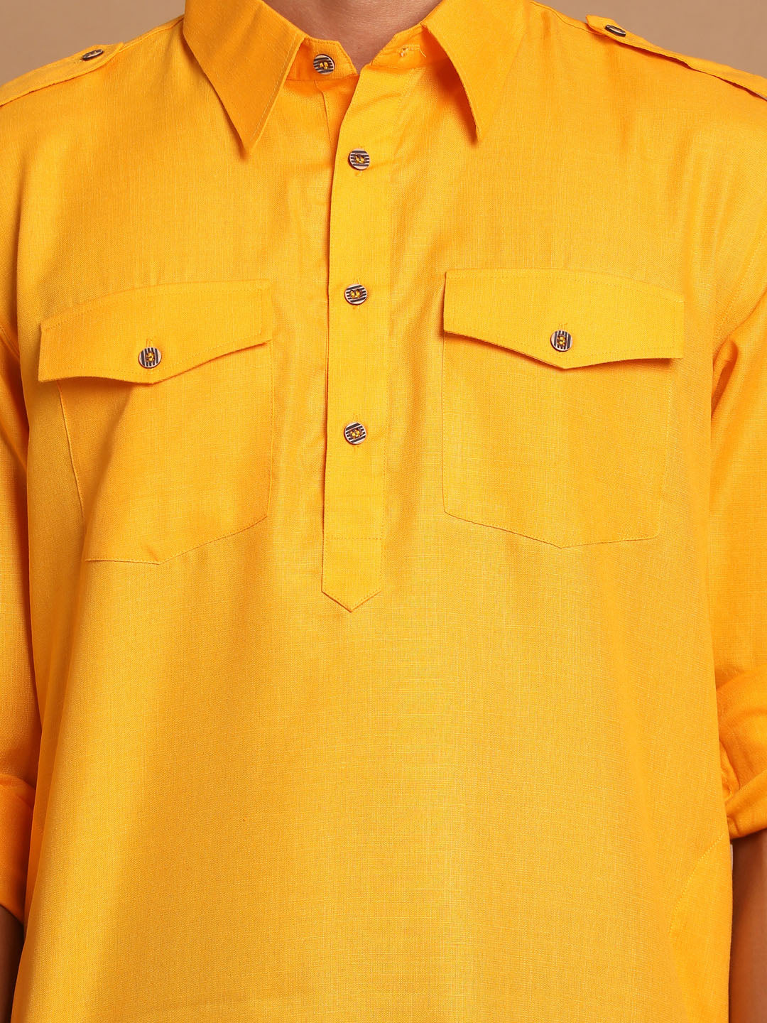 VM by Vastramay Men's Mustard And Black Cotton Blend Pathani Kurta Set - Grab2buy