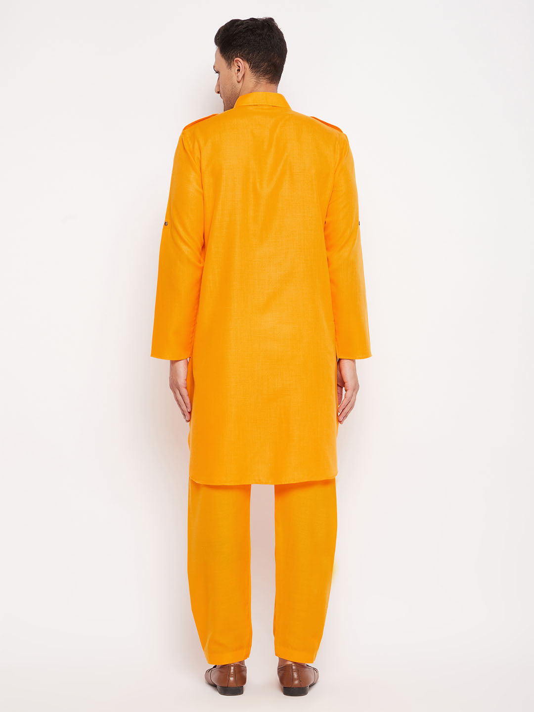 VM by Vastramay Men's Mustard Cotton Blend Pathani Kurta Set - Grab2buy