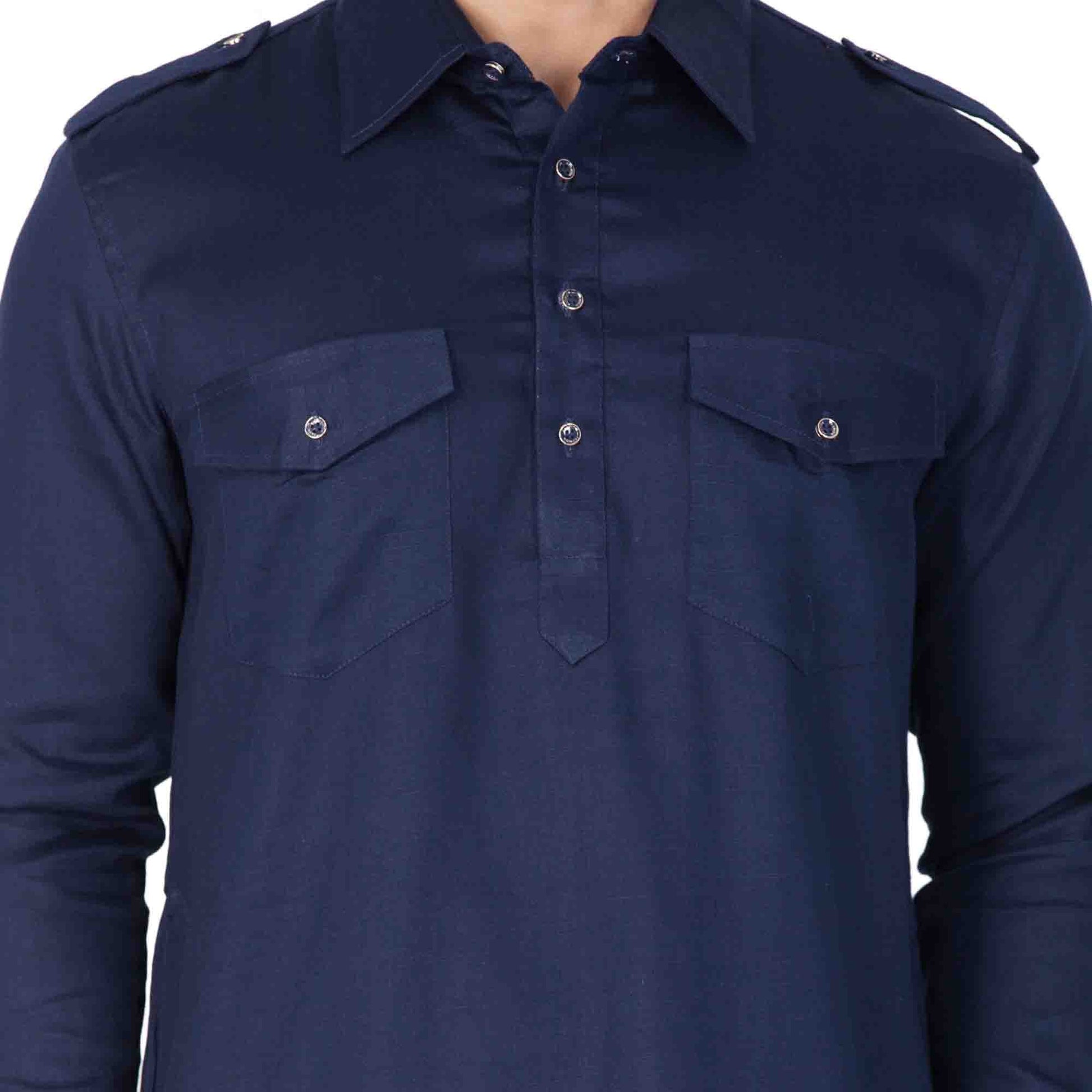 Vastramay Men's Blue Cotton Blend Pathani Kurta Set - Grab2buy