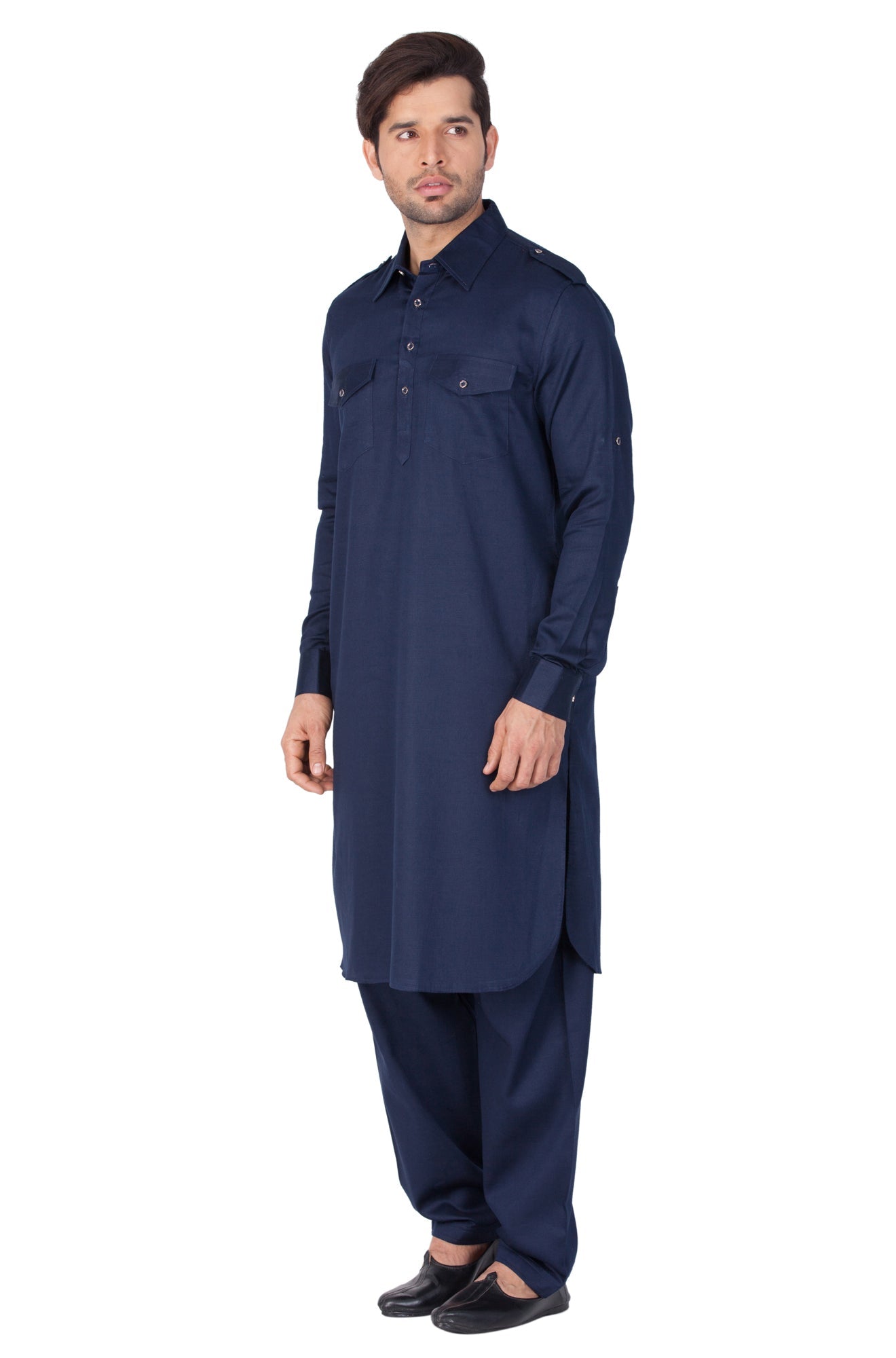 Vastramay Men's Blue Cotton Blend Pathani Kurta Set - Grab2buy