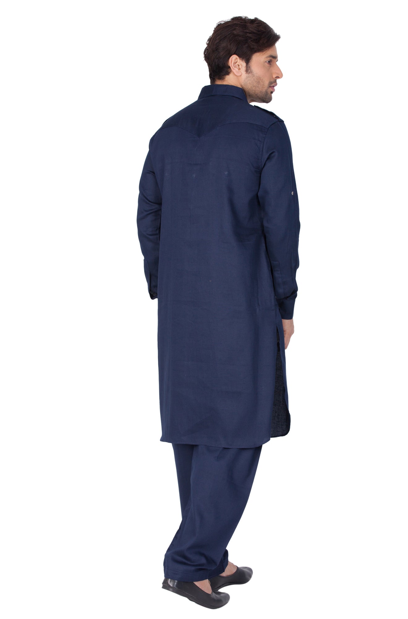 Vastramay Men's Blue Cotton Blend Pathani Kurta Set - Grab2buy