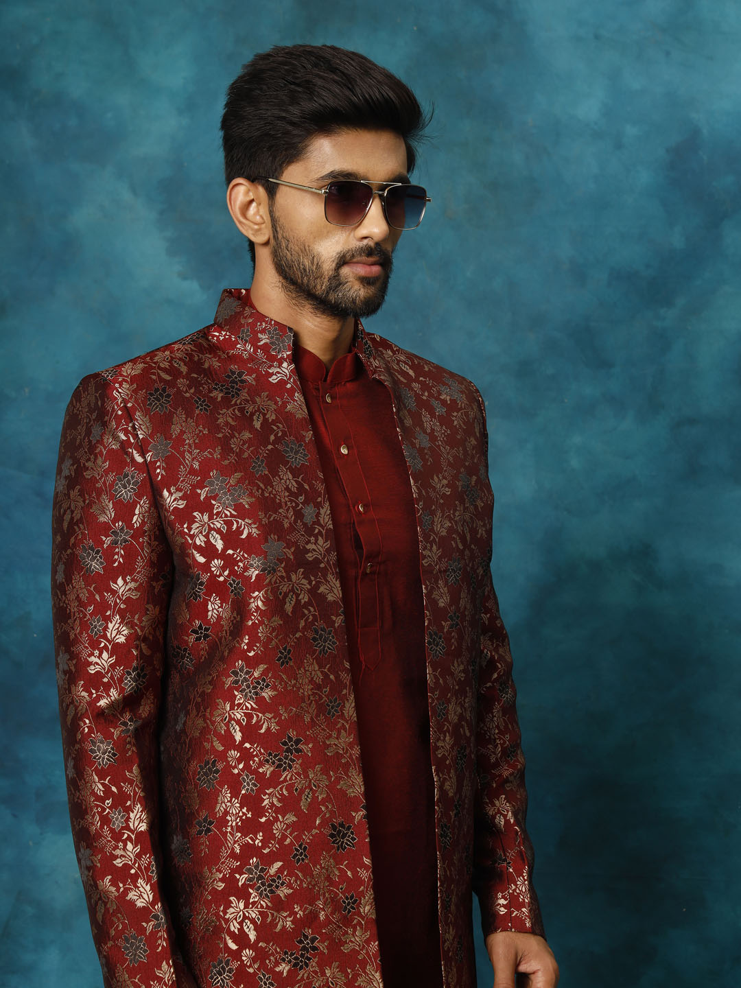 Vastramay Men's Red Viscose Sherwani Set - Grab2buy