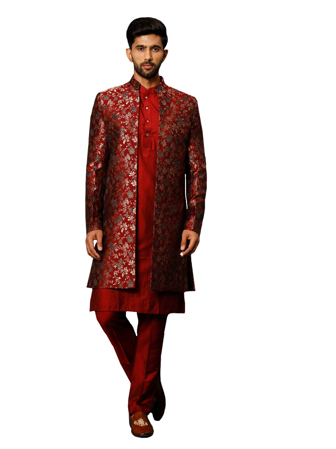 Vastramay Men's Red Viscose Sherwani Set - Grab2buy