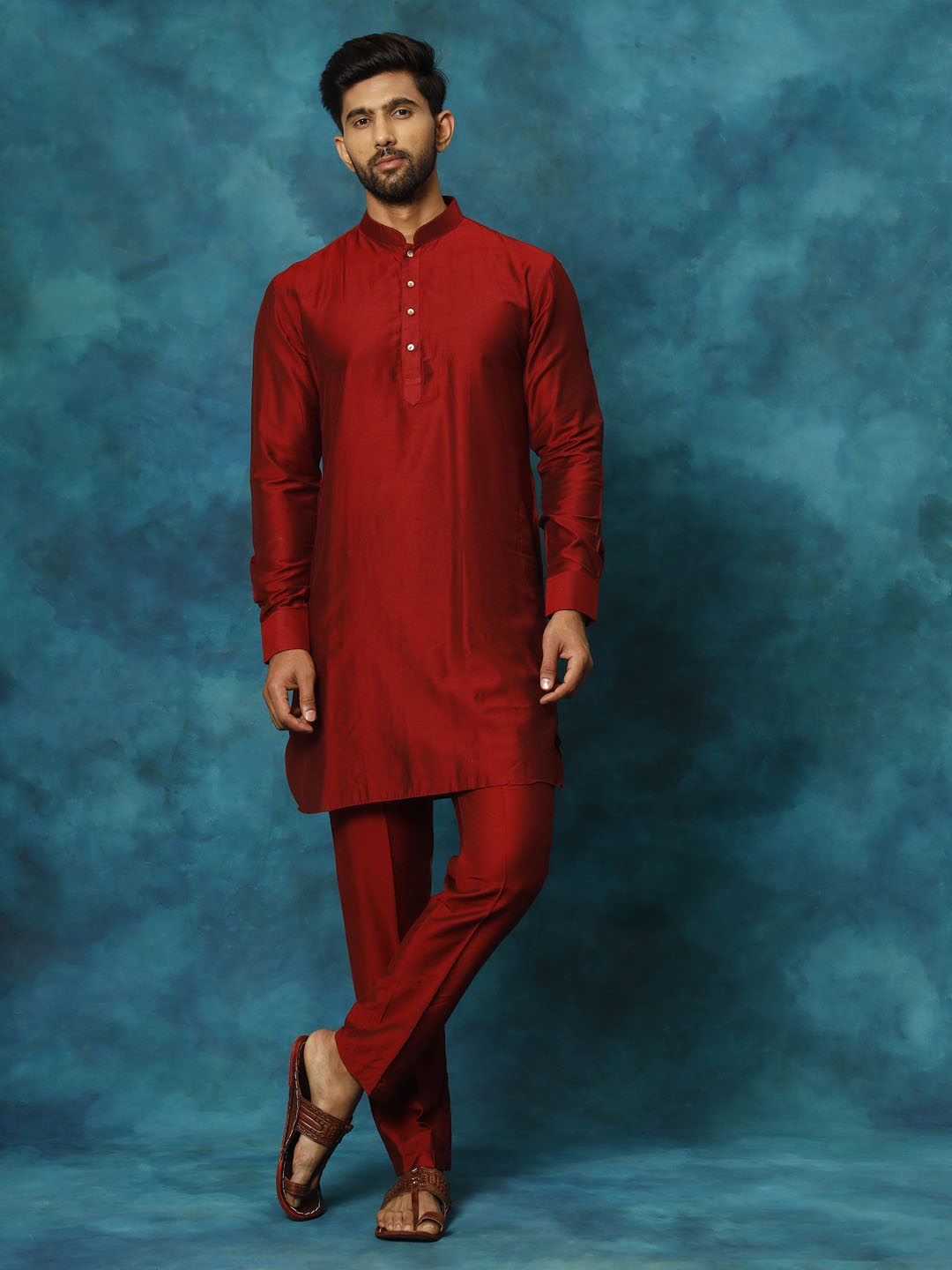 Vastramay Men's Maroon Viscose Kurta Pyjama Set - Grab2buy