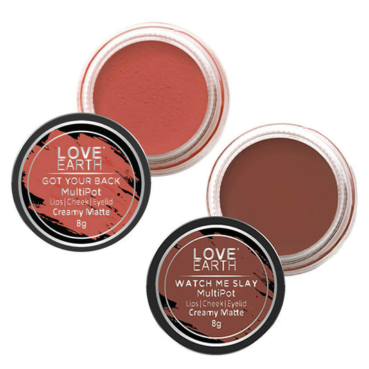 Love Earth Lip Tint & Cheek Tint Multipot Combo (Coral & Caramel Brown) Grab2Buy Love Earth Grab2Buy