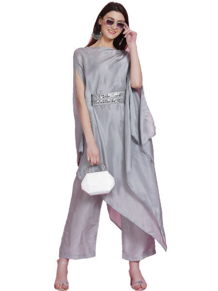 Women Republic Grey Opara Silk Kurta With Belt And Palazzo - Grab2buy